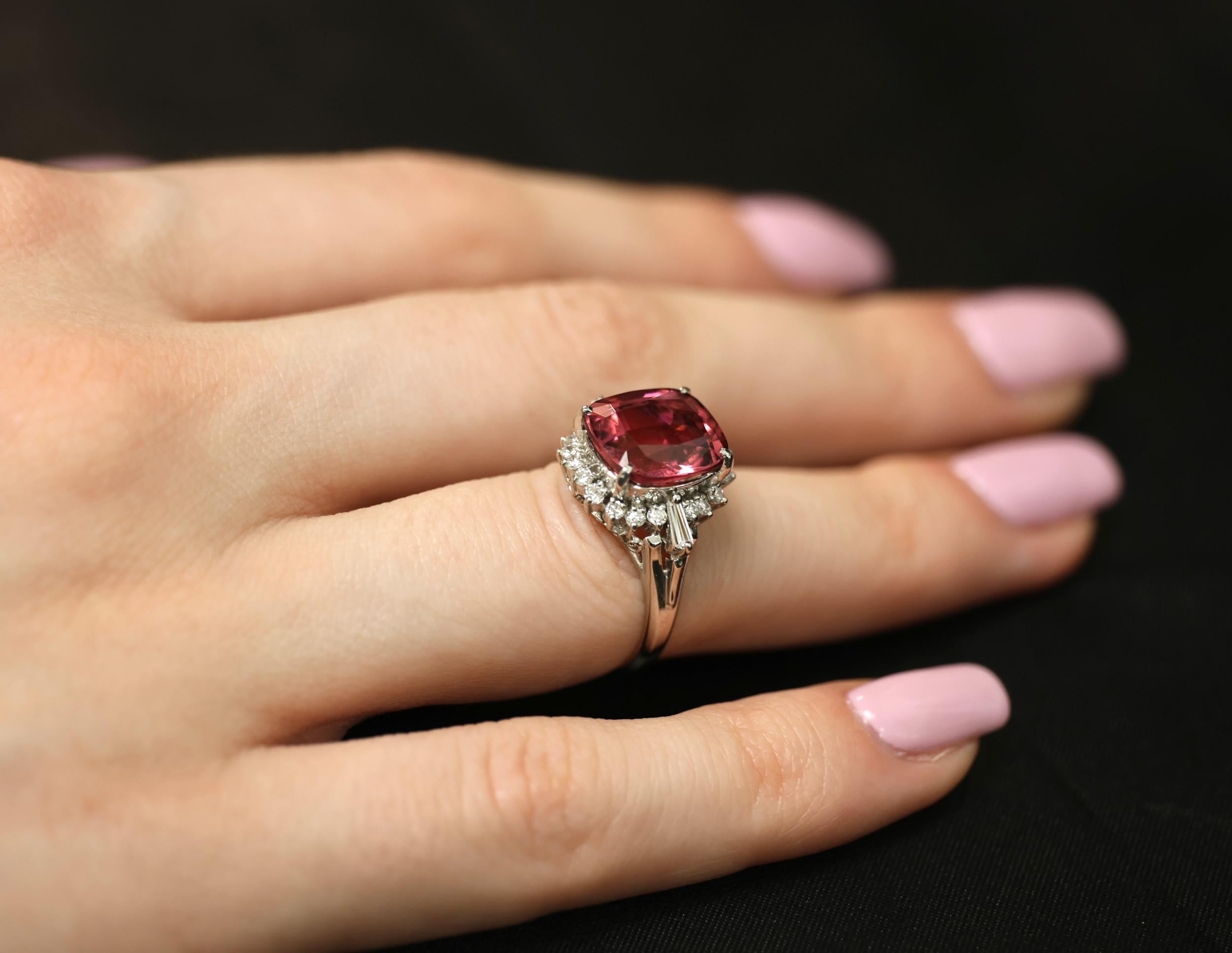 Fine 4.97ct Natural Pink Tourmaline & 0.42ct Diamond Platinum Halo Ring Size 5.5