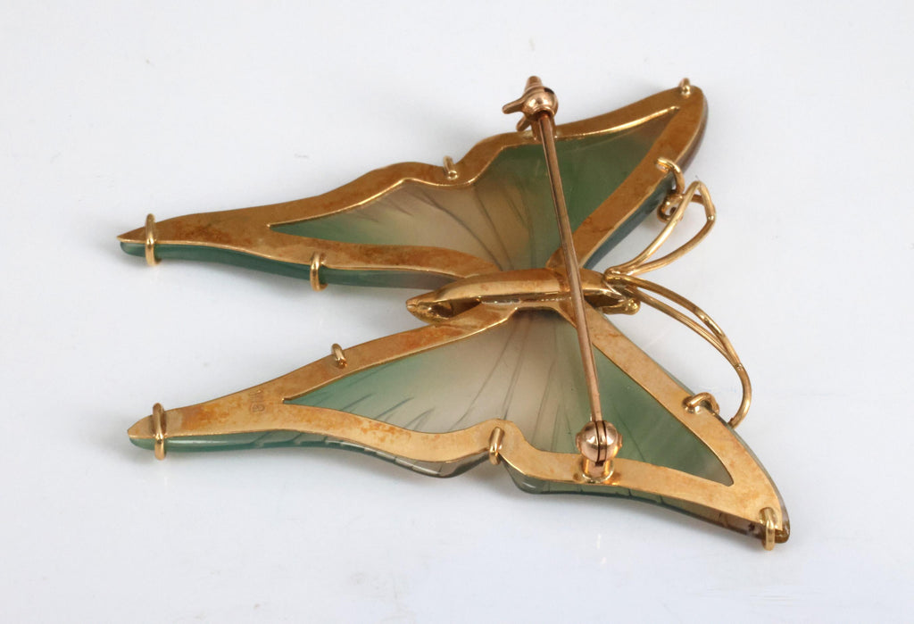 Vintage Natural Quartz & 18K Yellow Gold Butterfly Shape Brooch