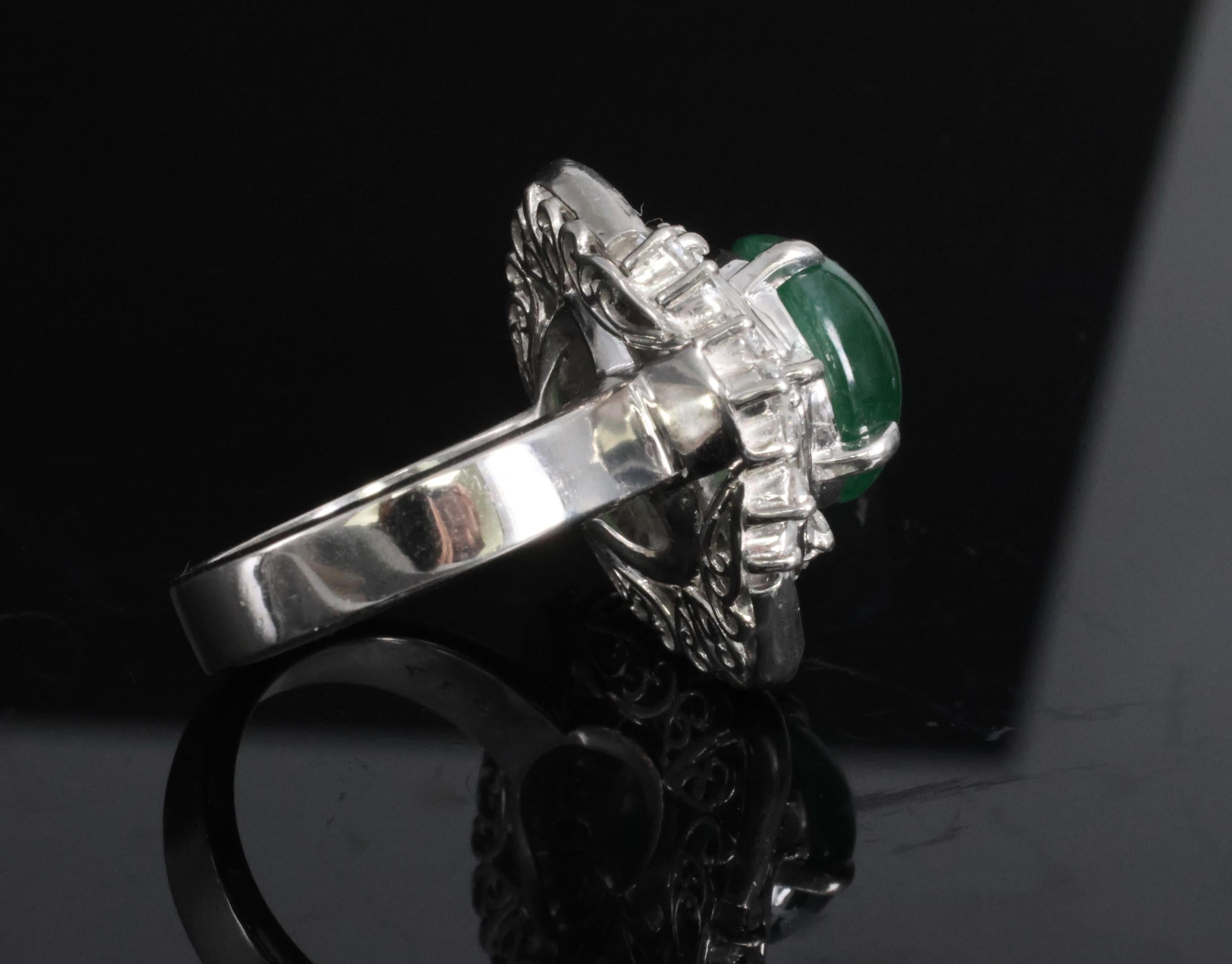 Vintage 4.50ct Natural Jadeite Jade & 1.81ct Diamond Platinum Ring, Size 5.75