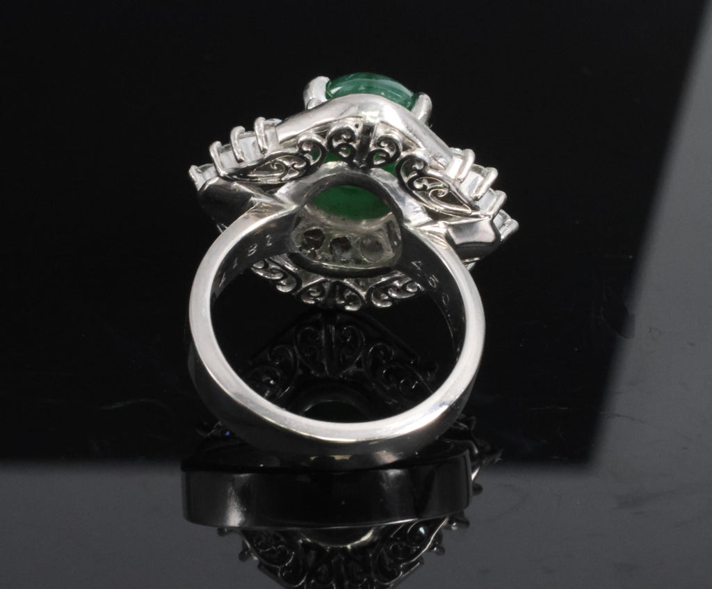 Vintage 4.50ct Natural Jadeite Jade & 1.81ct Diamond Platinum Ring, Size 5.75