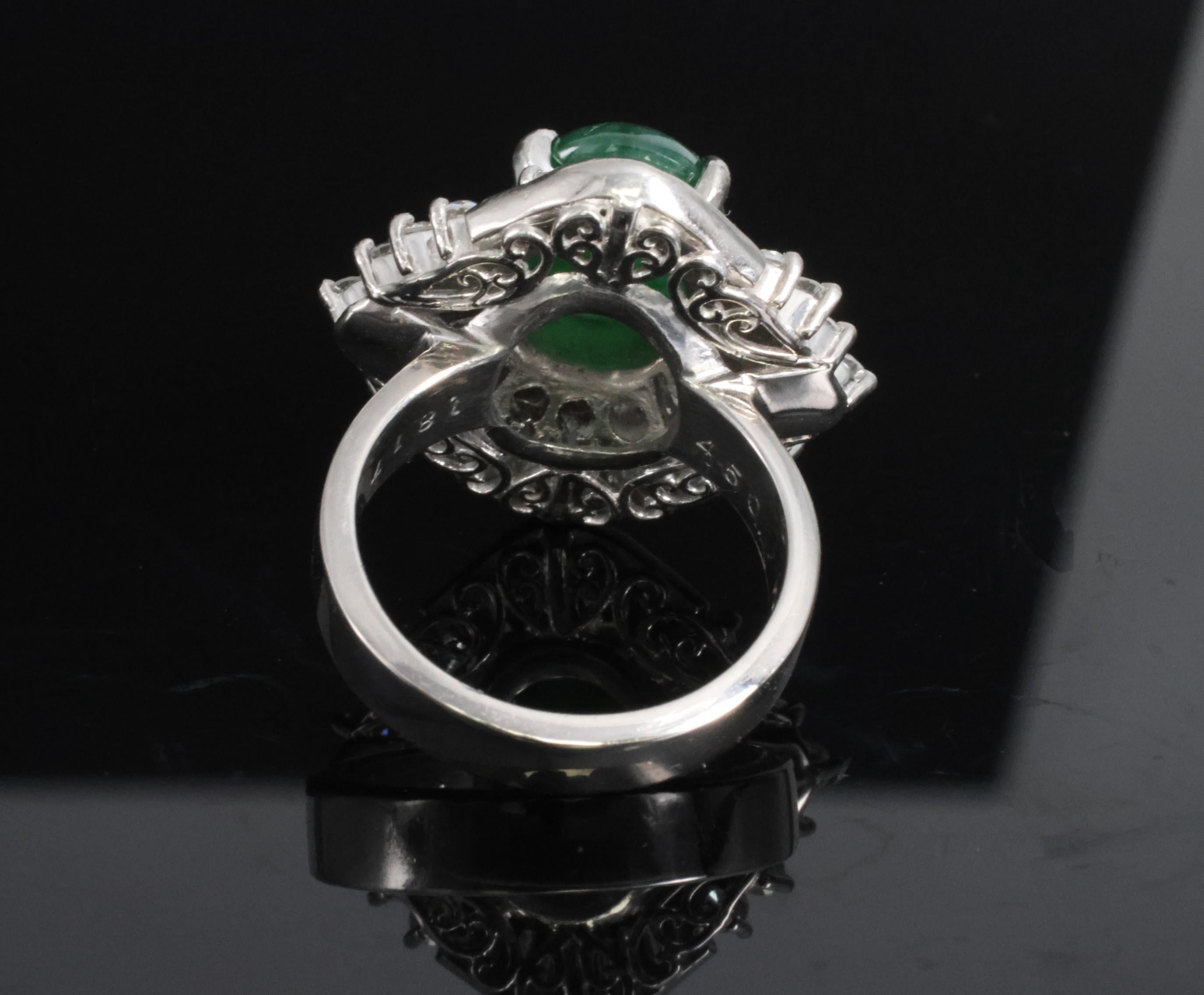 Vintage 4.50ct Natural Jadeite Jade & 1.81ct Diamond Platinum Ring, Size 5.75