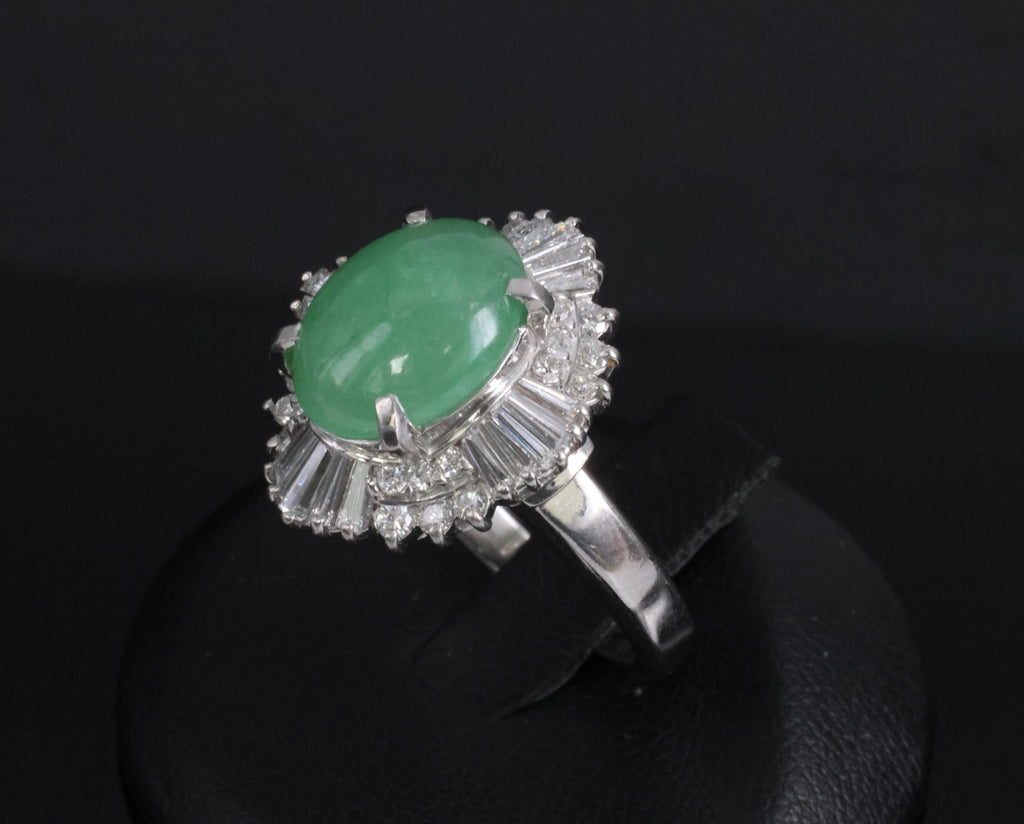 Fine 4.51ct Natural Jadeite Jade & 1.22ct Diamond Platinum Ring, Size 7