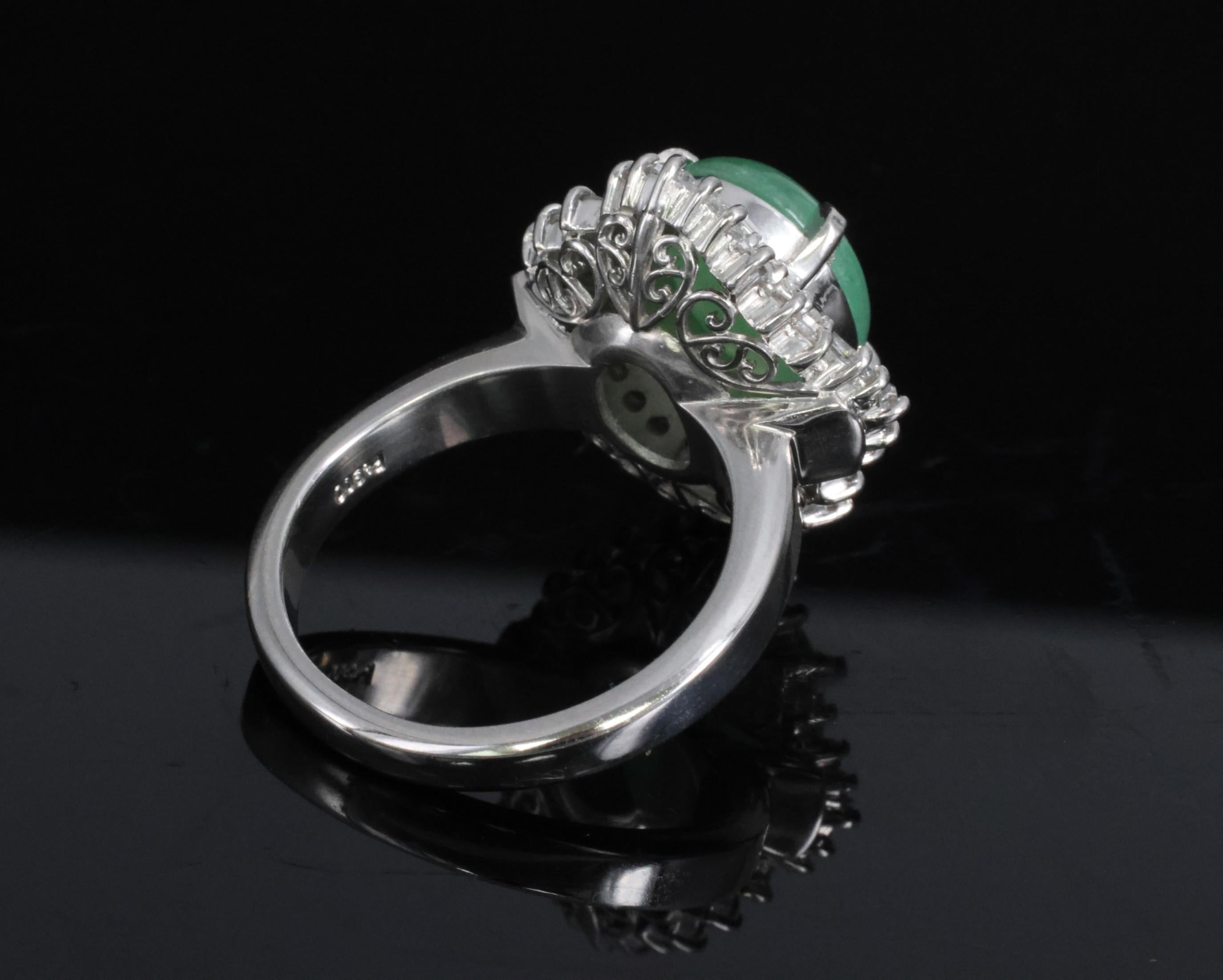 Fine 4.51ct Natural Jadeite Jade & 1.22ct Diamond Platinum Ring, Size 7
