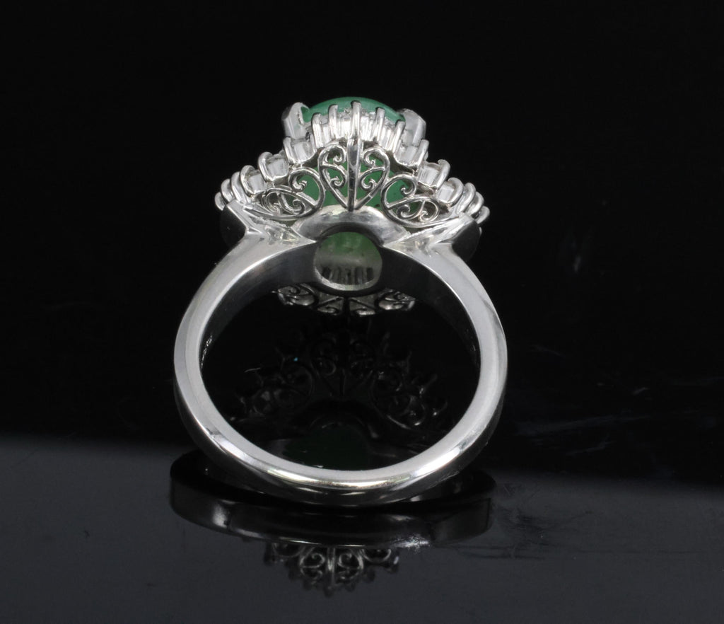 Fine 4.51ct Natural Jadeite Jade & 1.22ct Diamond Platinum Ring, Size 7