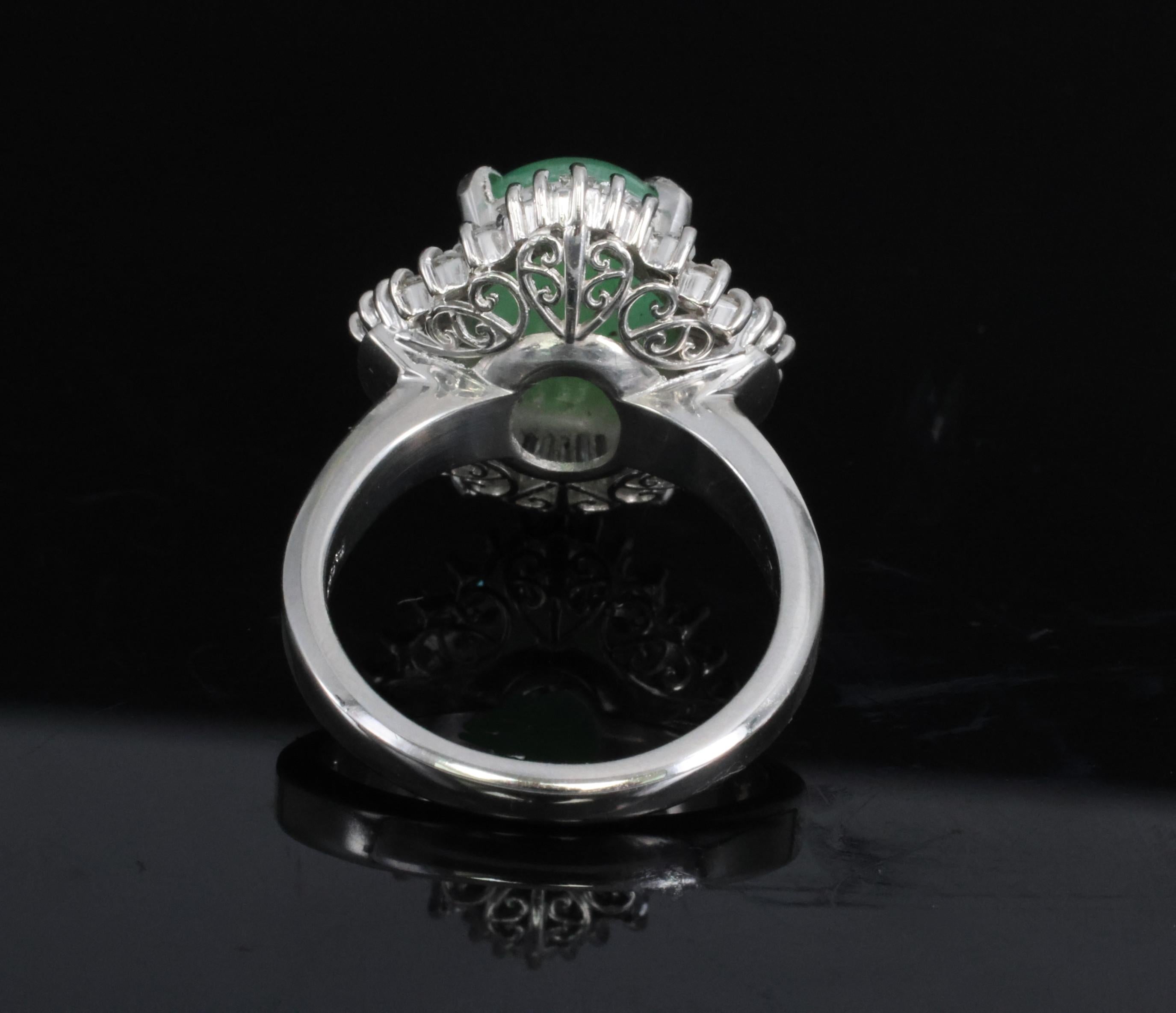 Fine 4.51ct Natural Jadeite Jade & 1.22ct Diamond Platinum Ring, Size 7