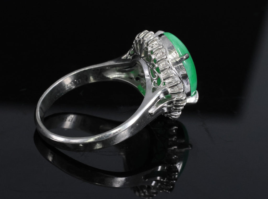 5.22ct Natural Apple Green Jadeite Jade & 0.68ct Diamond Platinum Ring Size 8.75