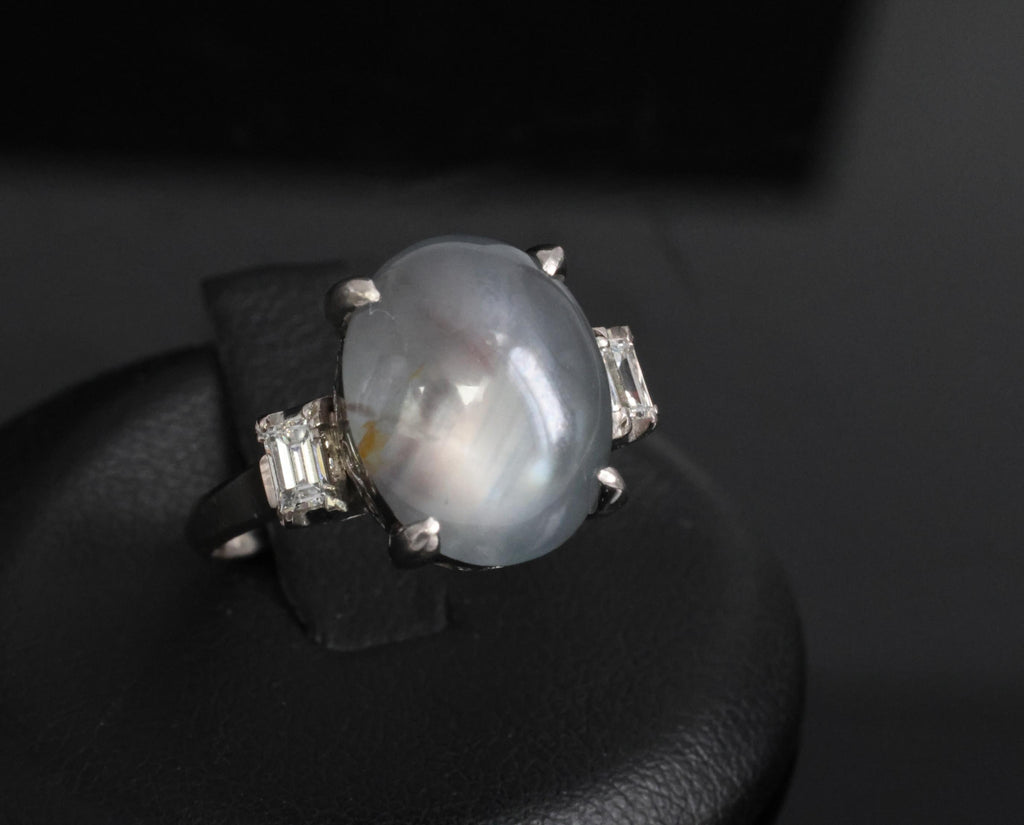 Fine 8.55ct Natural Star Sapphire & 0.20ct Diamond Platinum Ring, Size 5.75