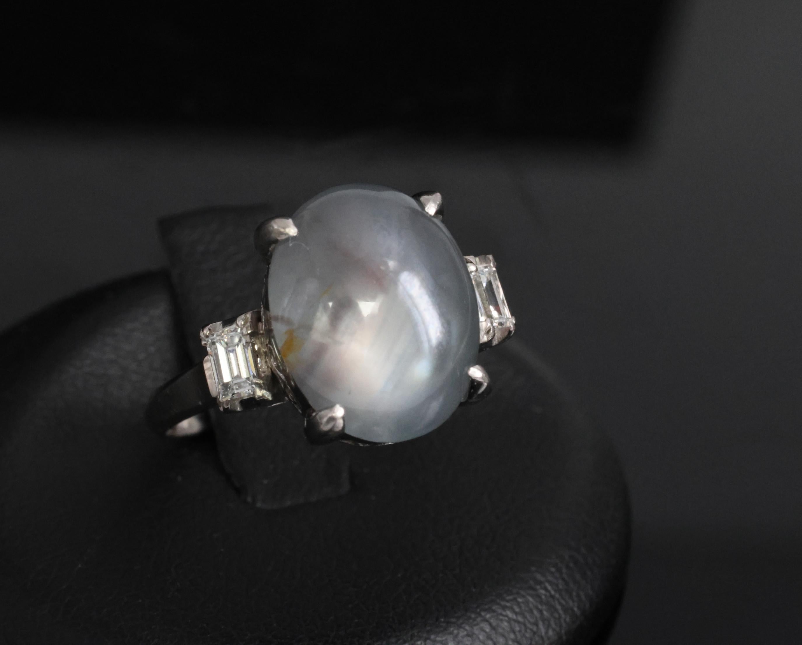 Fine 8.55ct Natural Star Sapphire & 0.20ct Diamond Platinum Ring, Size 5.75