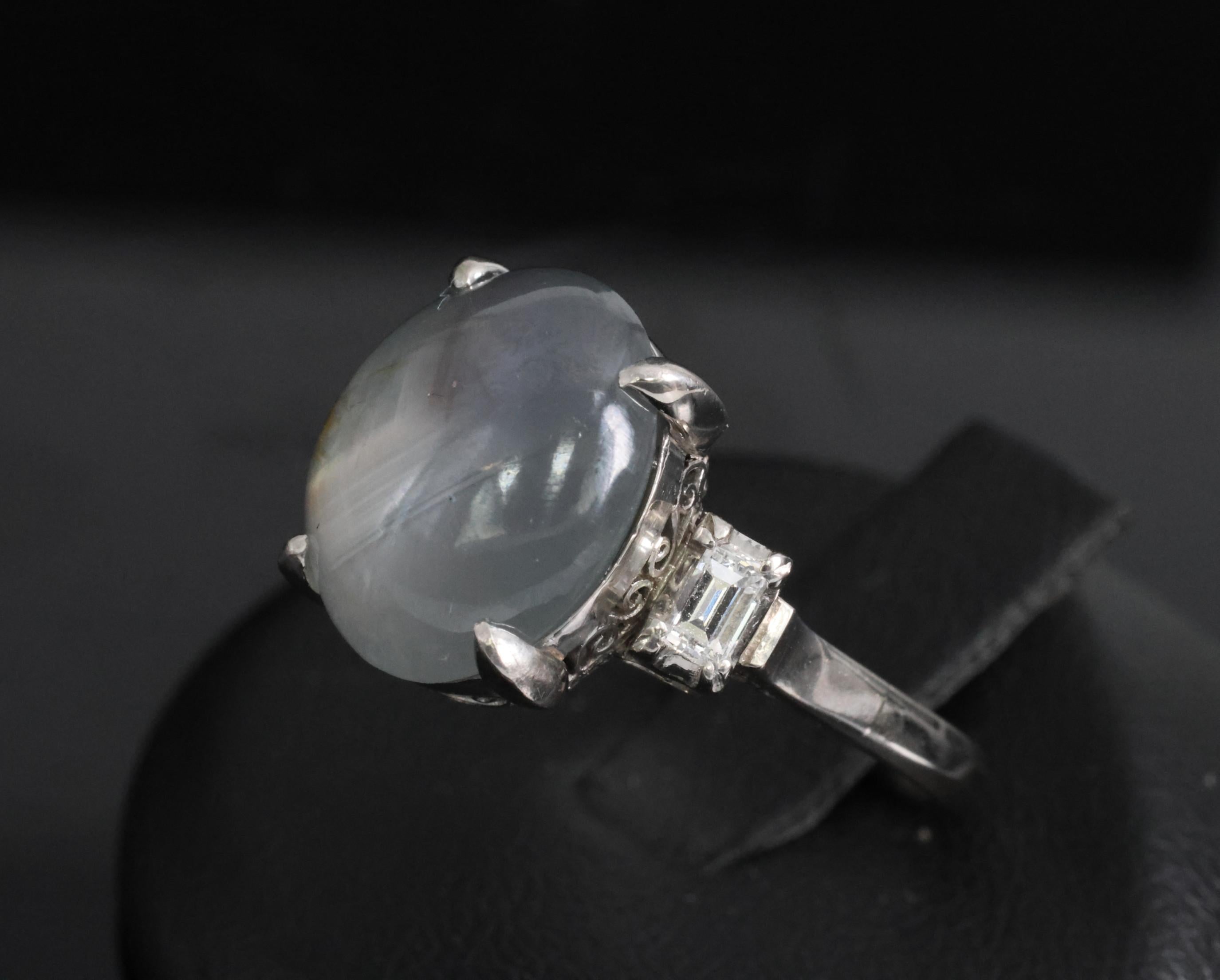 Fine 8.55ct Natural Star Sapphire & 0.20ct Diamond Platinum Ring, Size 5.75