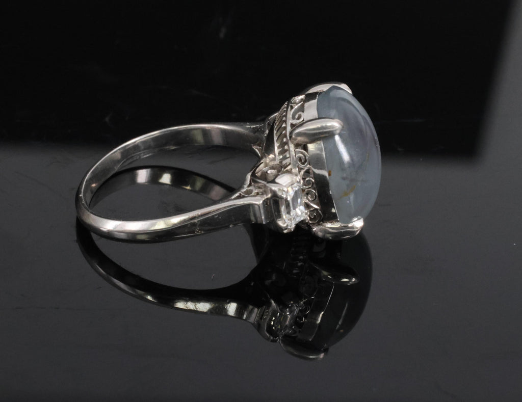 Fine 8.55ct Natural Star Sapphire & 0.20ct Diamond Platinum Ring, Size 5.75