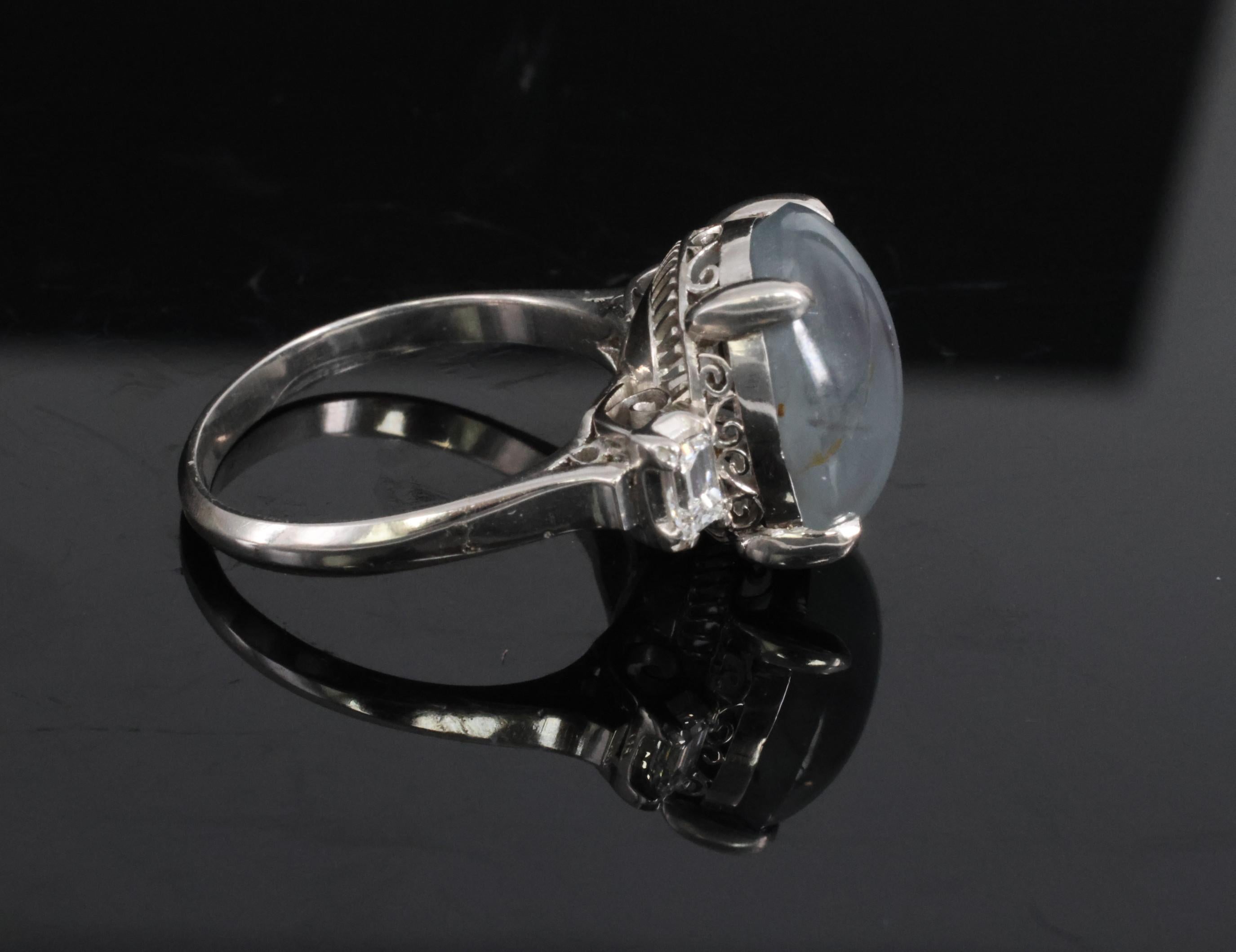 Fine 8.55ct Natural Star Sapphire & 0.20ct Diamond Platinum Ring, Size 5.75