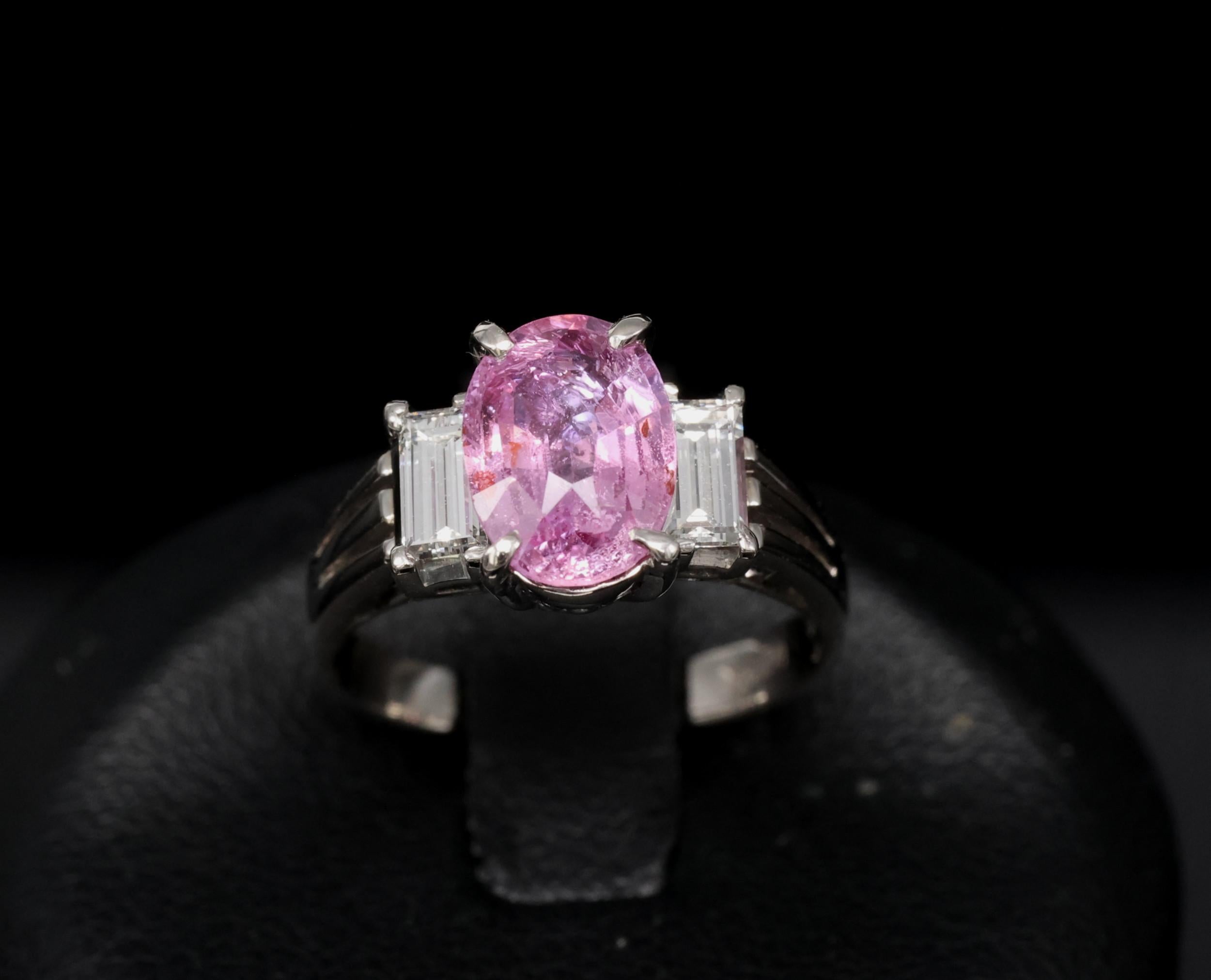 Rare 2.10ct GIA Certified Pink Sapphire 0.40ct Diamond Platinum Ring Size 5