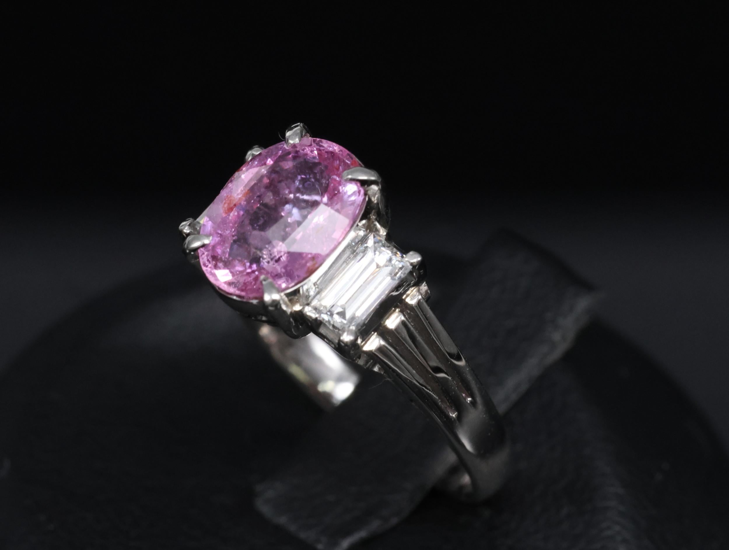 Rare 2.10ct GIA Certified Pink Sapphire 0.40ct Diamond Platinum Ring Size 5