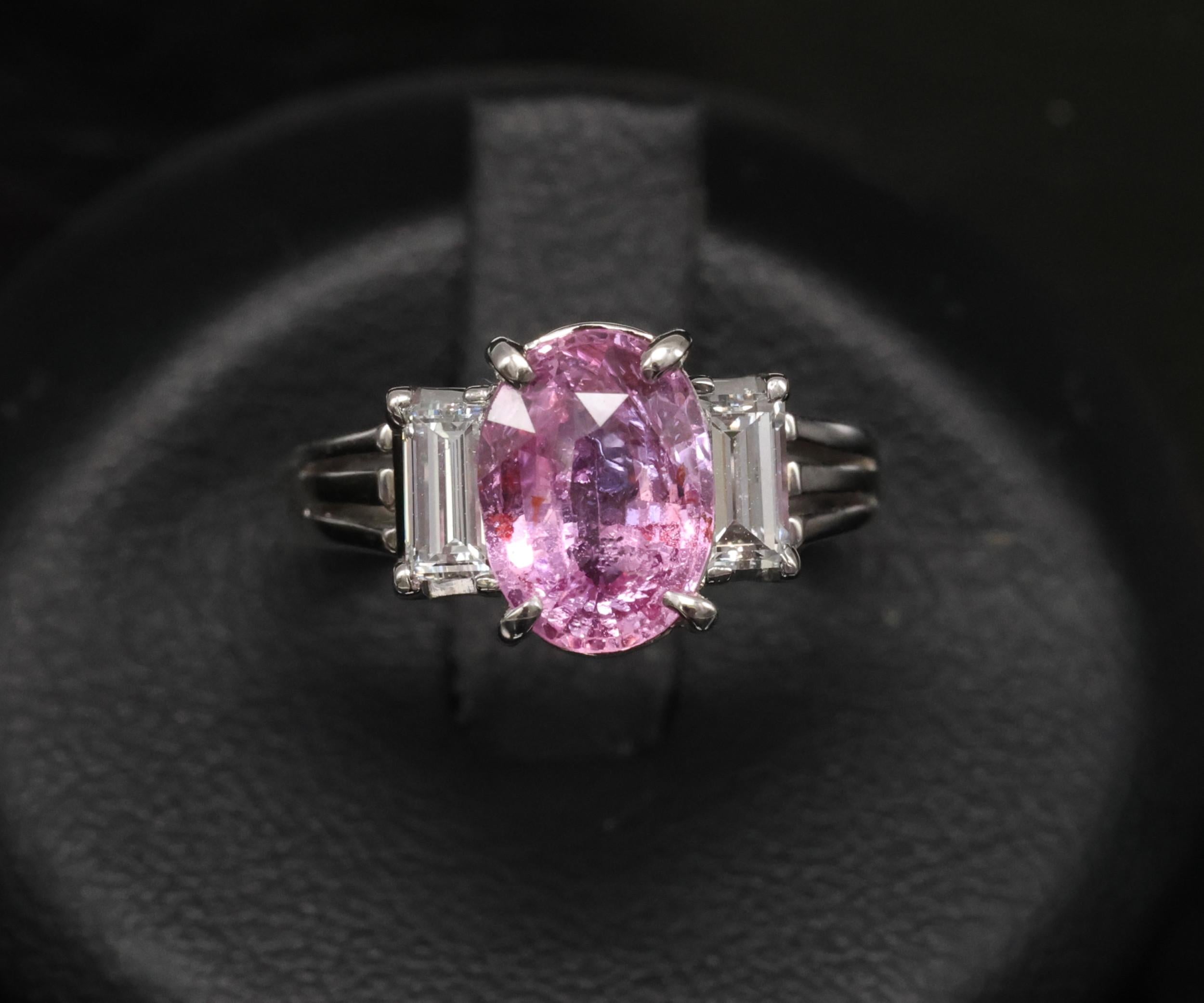 Rare 2.10ct GIA Certified Pink Sapphire 0.40ct Diamond Platinum Ring Size 5