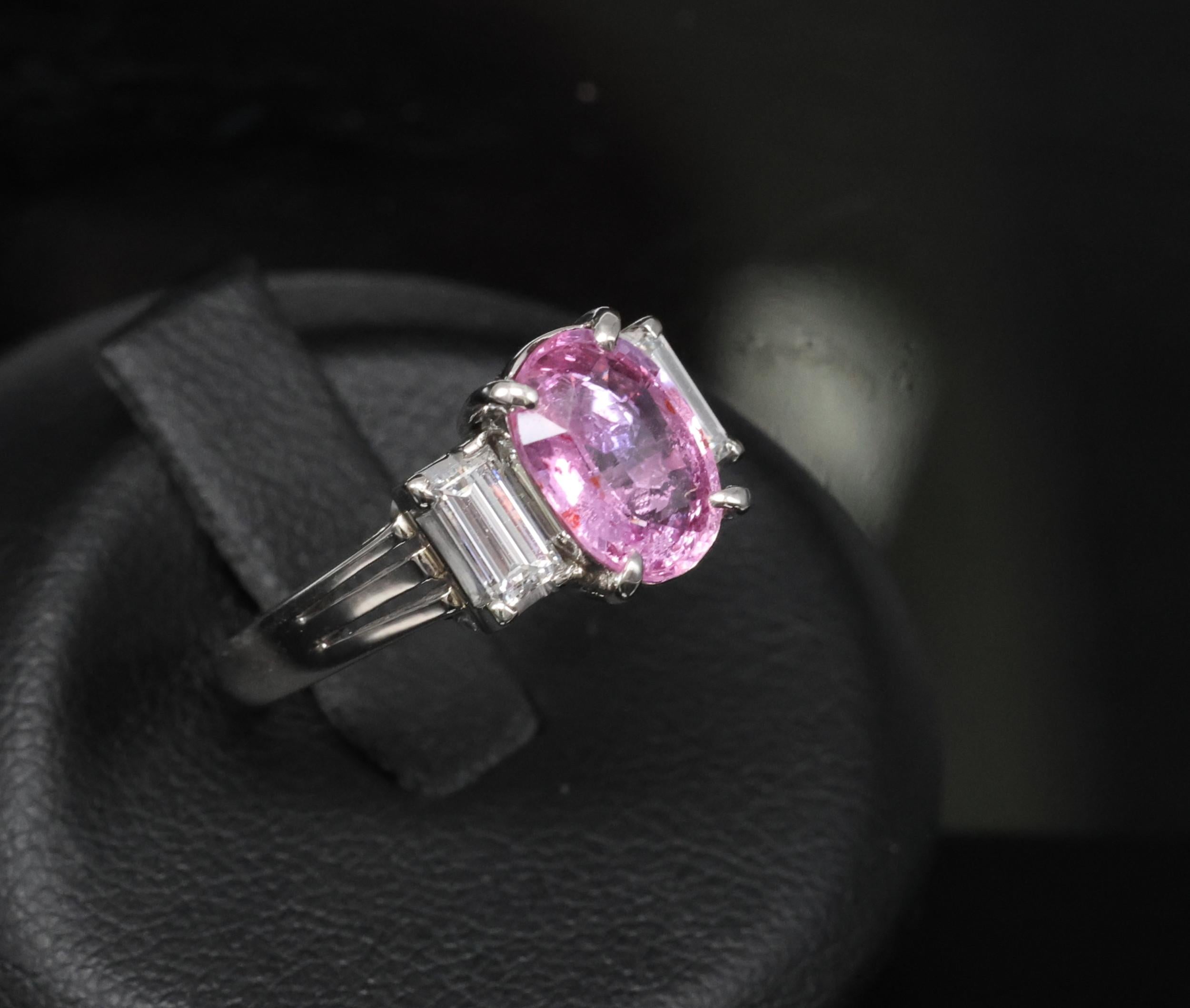 Rare 2.10ct GIA Certified Pink Sapphire 0.40ct Diamond Platinum Ring Size 5