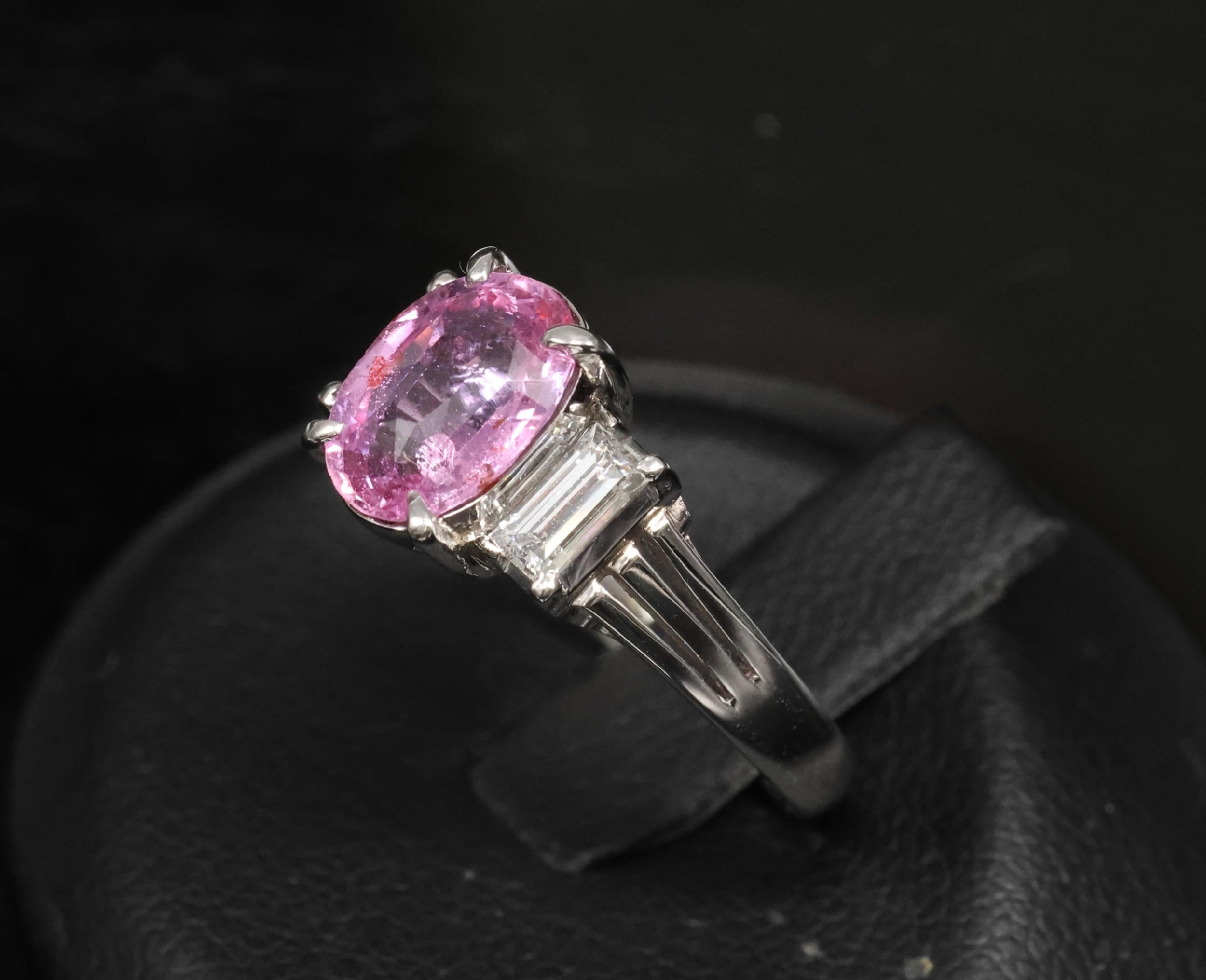 Rare 2.10ct GIA Certified Pink Sapphire 0.40ct Diamond Platinum Ring Size 5