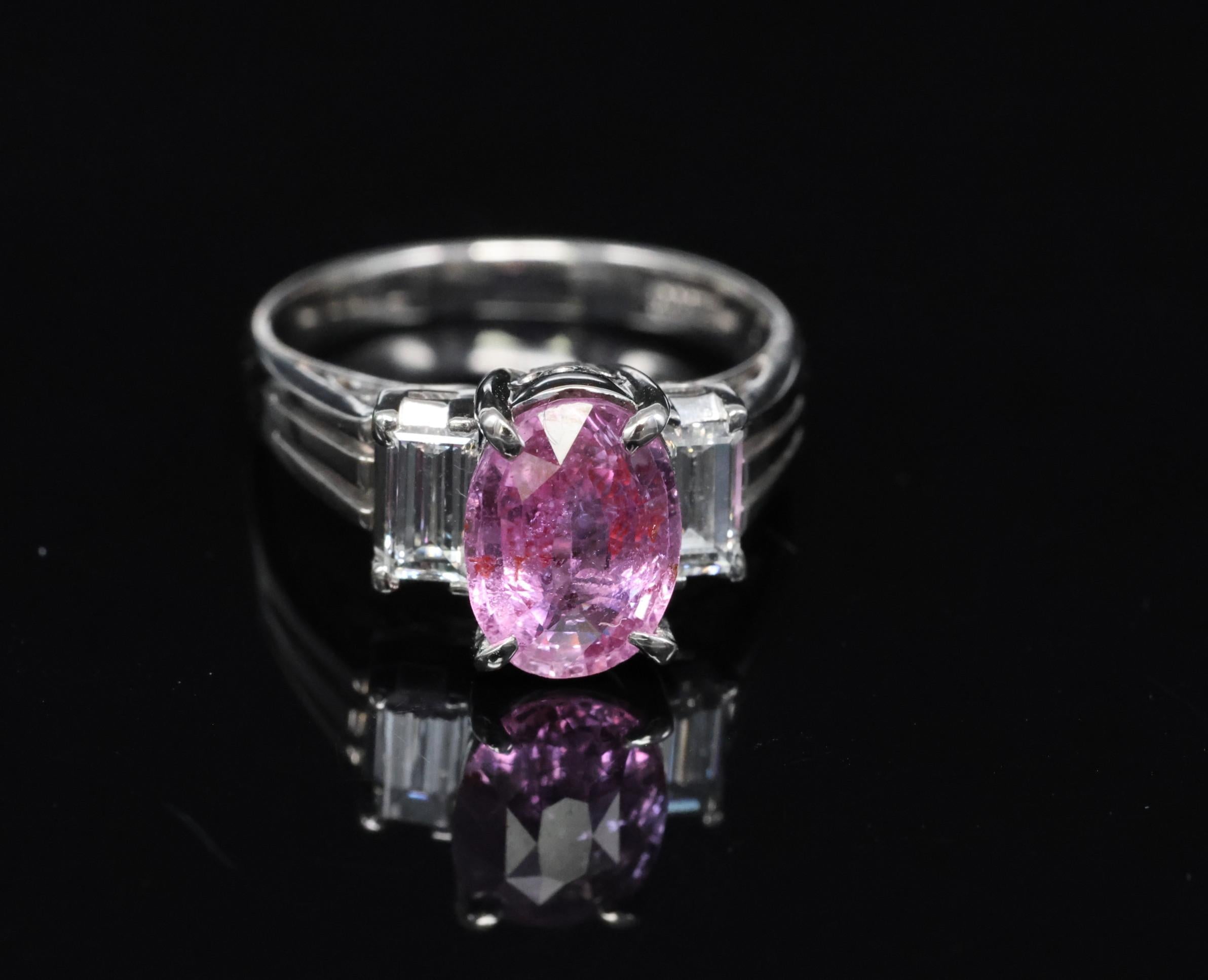 Rare 2.10ct GIA Certified Pink Sapphire 0.40ct Diamond Platinum Ring Size 5
