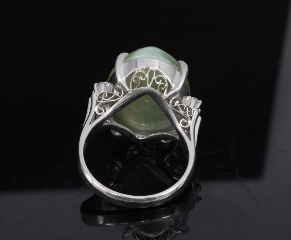 15.84ct Nephrite Jade Cat's Eye & 0.17ct Diamond Platinum Ring, Size 6.75