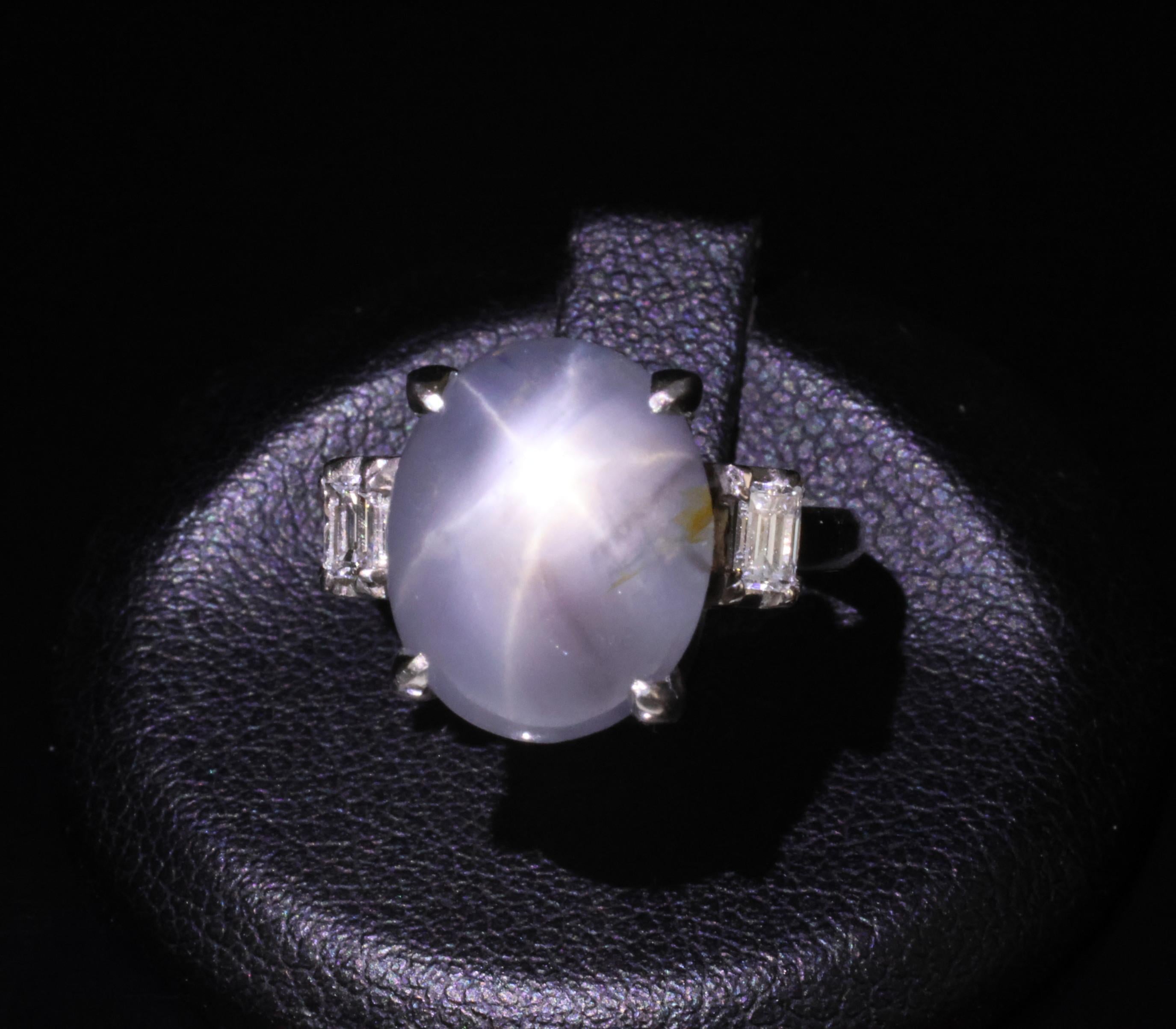 Fine 8.55ct Natural Star Sapphire & 0.20ct Diamond Platinum Ring, Size 5.75