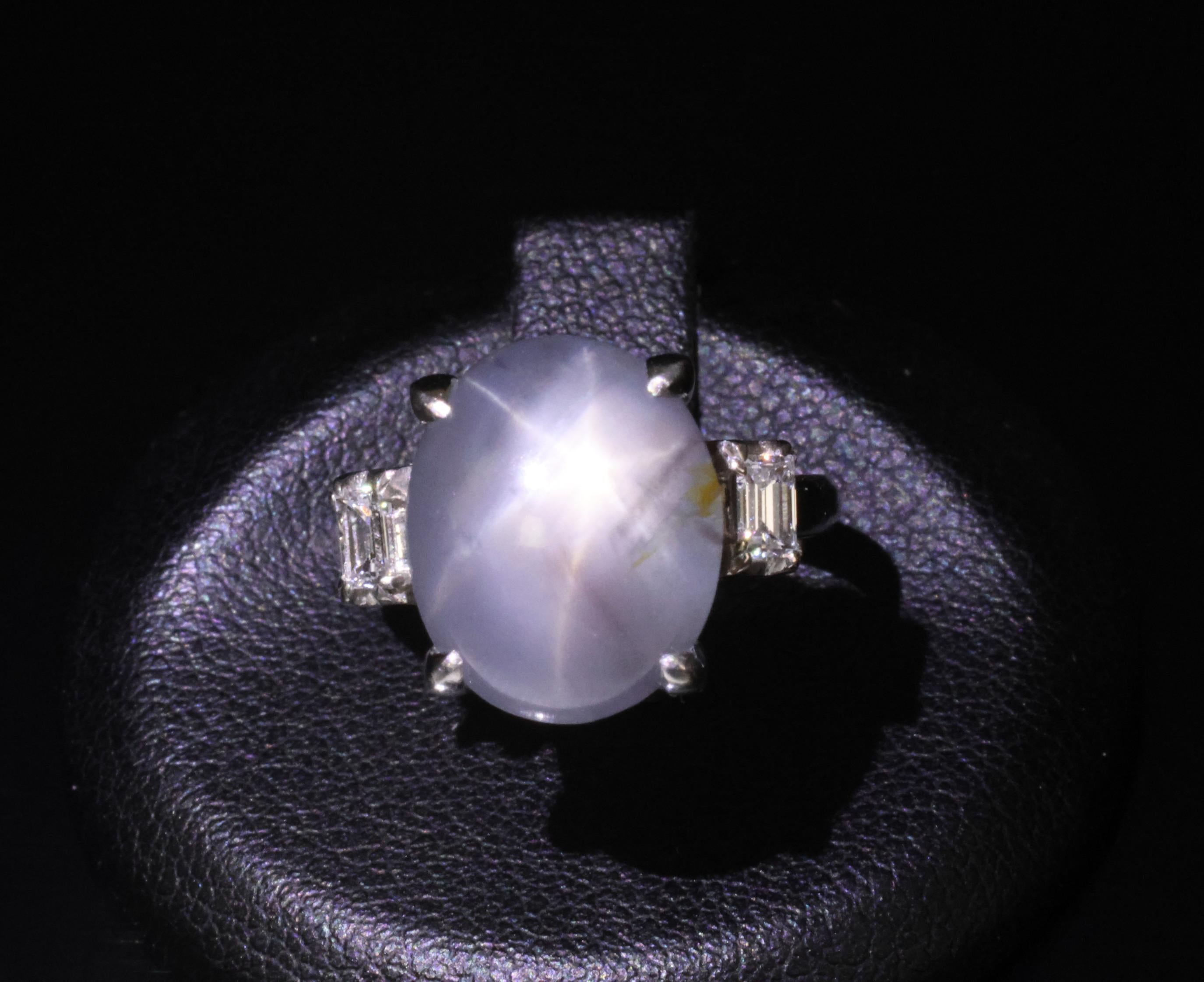 Fine 8.55ct Natural Star Sapphire & 0.20ct Diamond Platinum Ring, Size 5.75