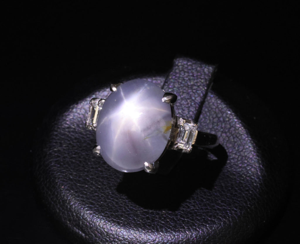 Fine 8.55ct Natural Star Sapphire & 0.20ct Diamond Platinum Ring, Size 5.75