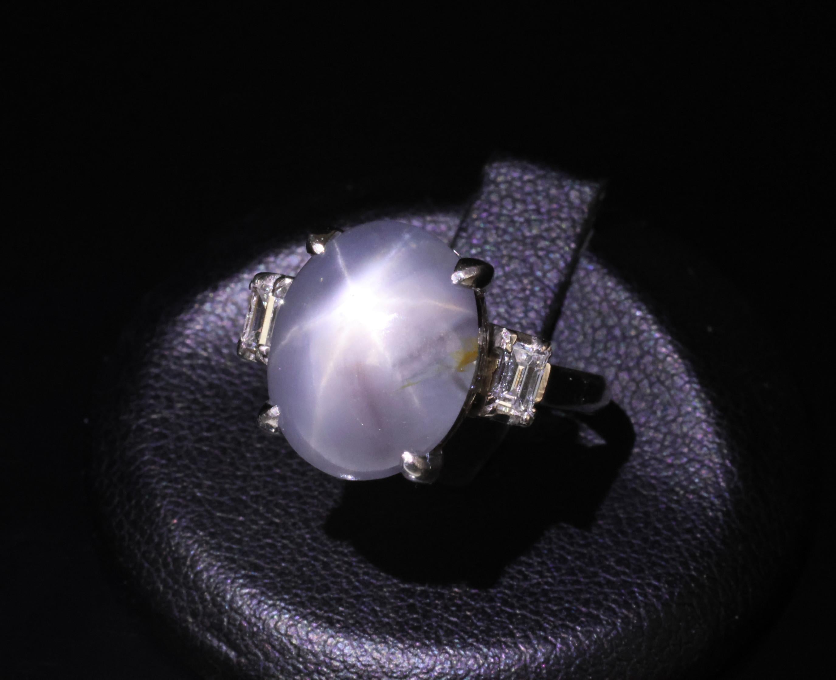 Fine 8.55ct Natural Star Sapphire & 0.20ct Diamond Platinum Ring, Size 5.75