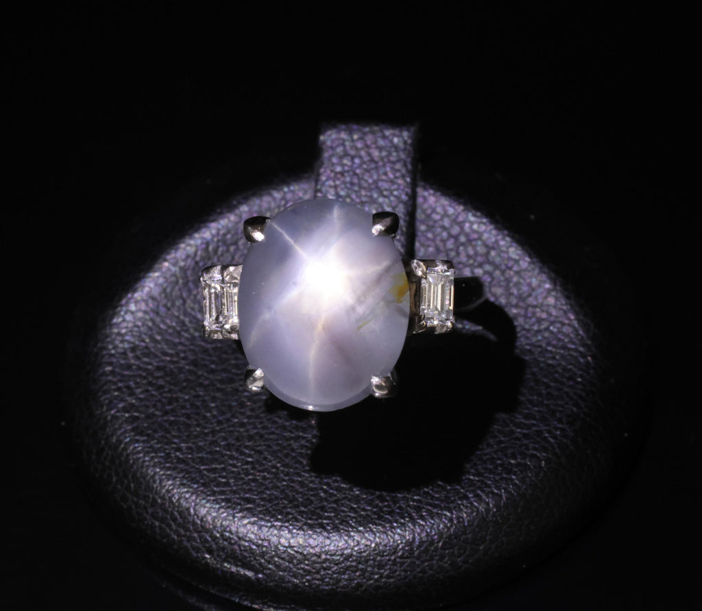 Fine 8.55ct Natural Star Sapphire & 0.20ct Diamond Platinum Ring, Size 5.75