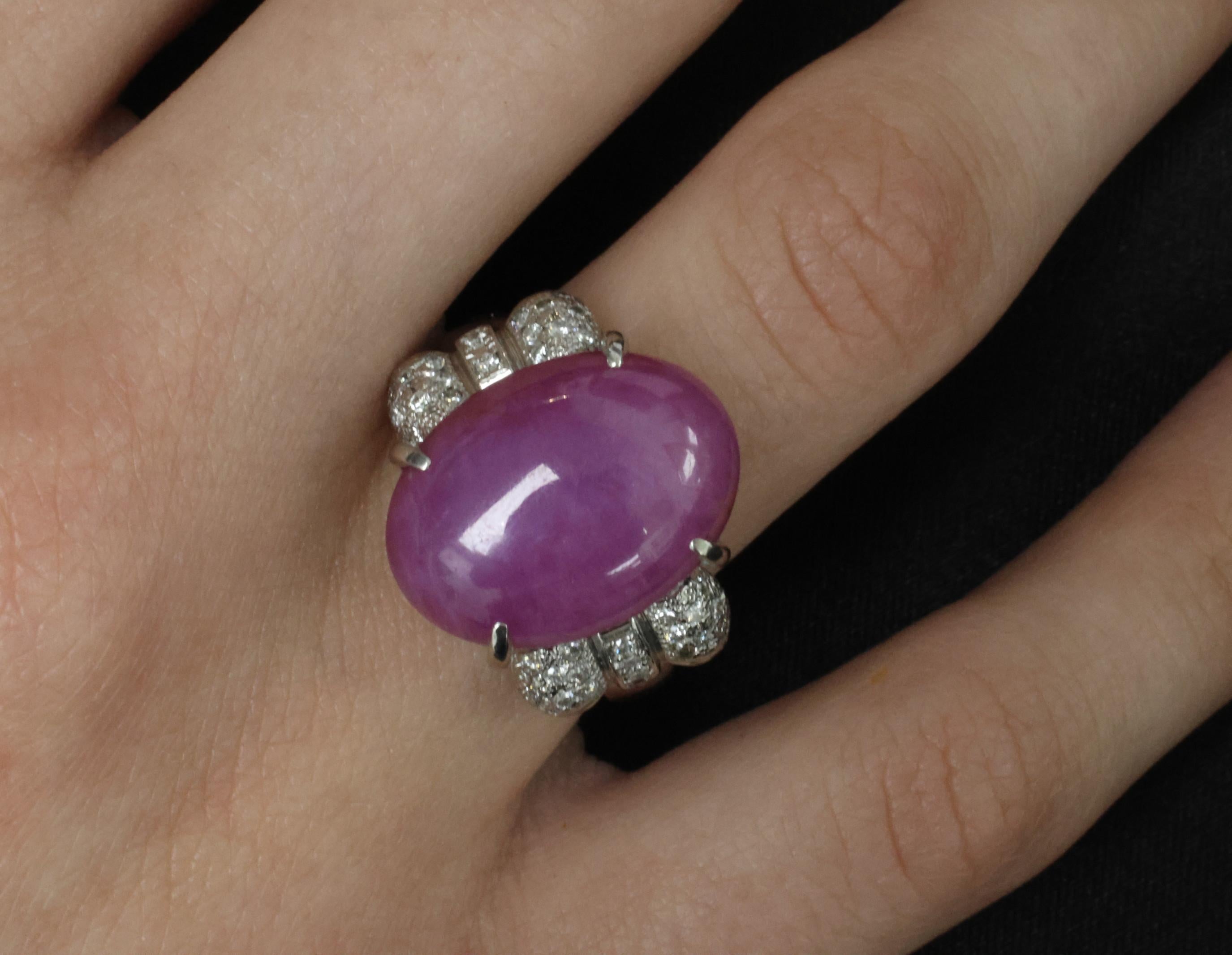 Rare 21.42ct Natural Pink Star Sapphire & 0.32ct Diamond Platinum Ring, Size 8.5