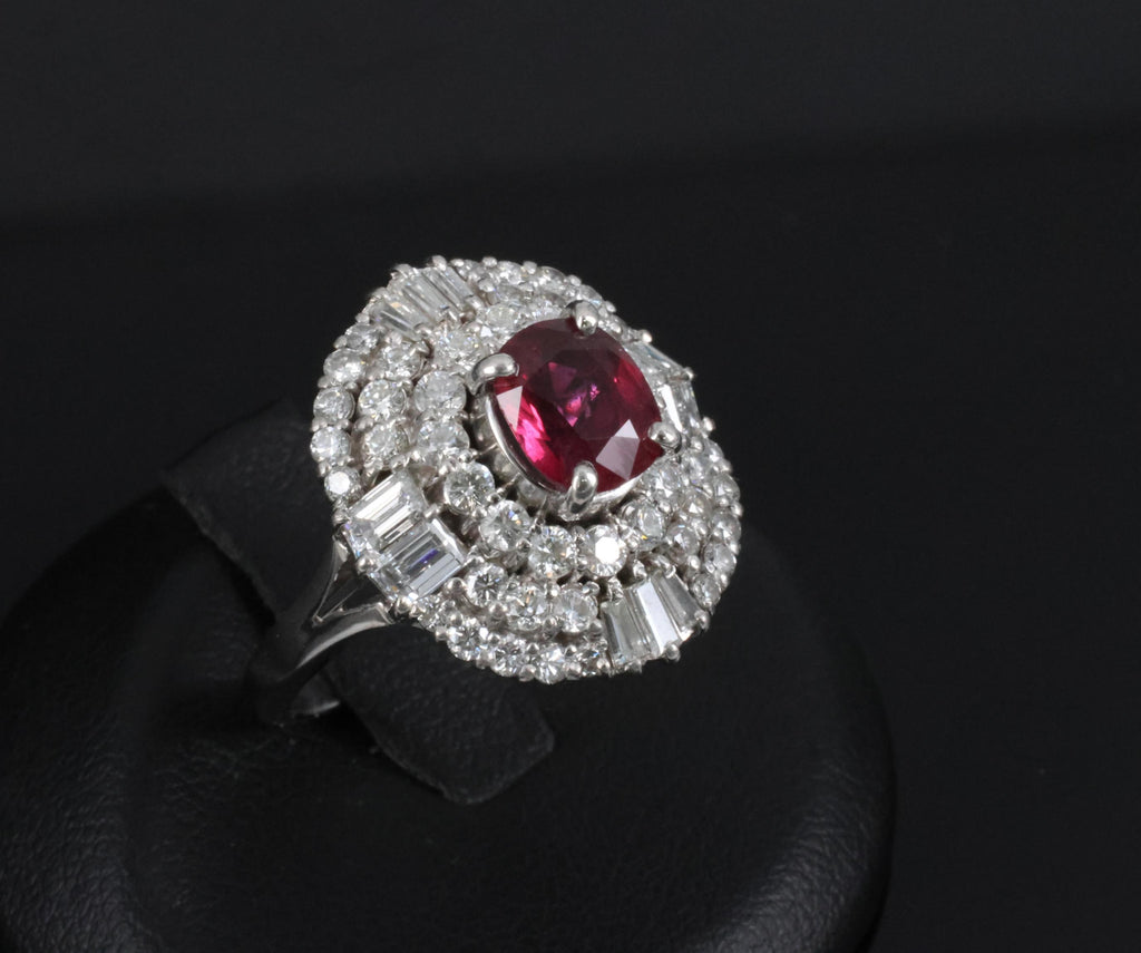 Fine 1.51ct GIA Intense Red Ruby & 1.84ct Diamond Platinum Ring, Size 6.5