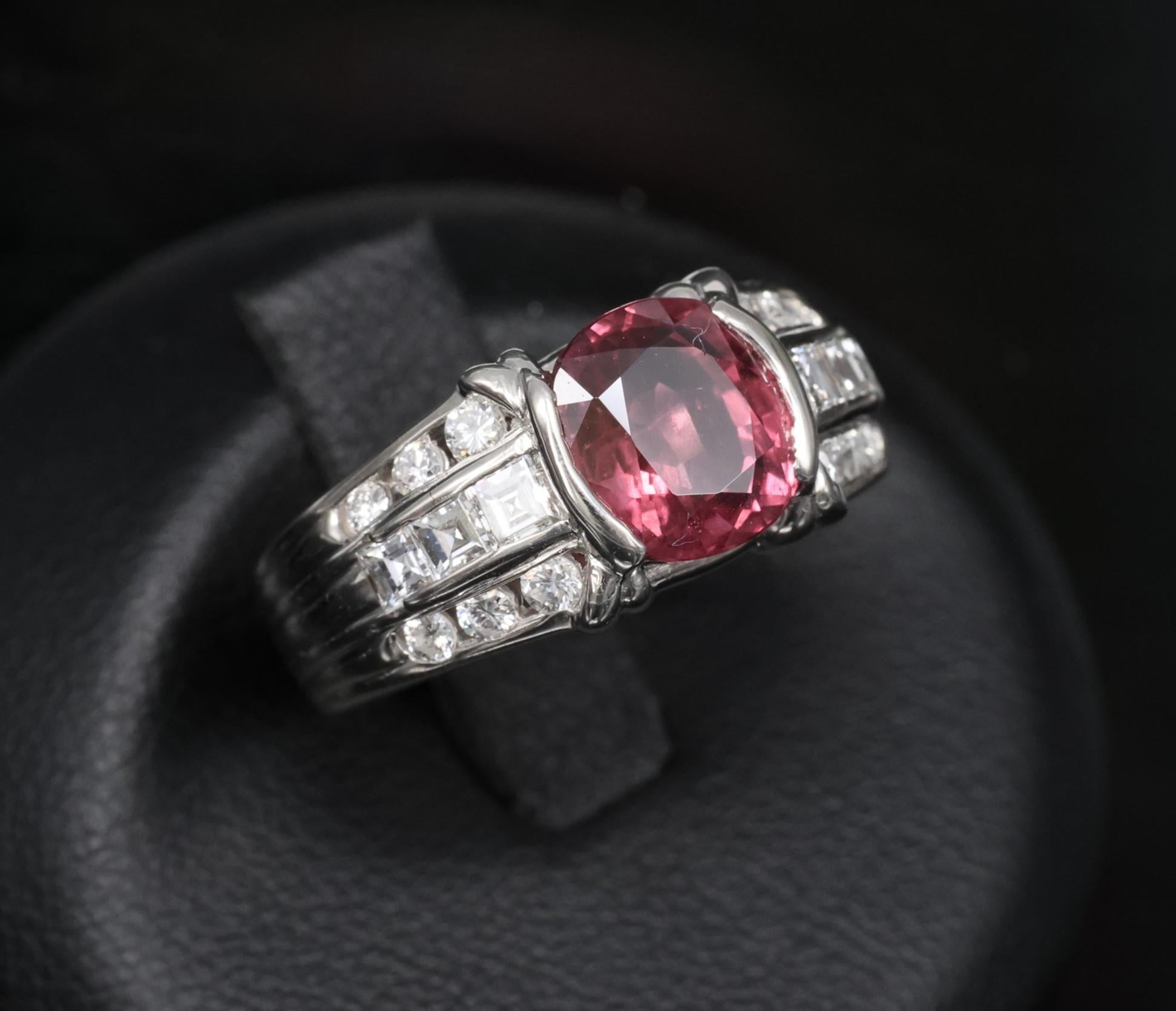 Rare 3.04ct GIA Certified Thai Ruby & 0.49ct Diamond Platinum Ring Size 6