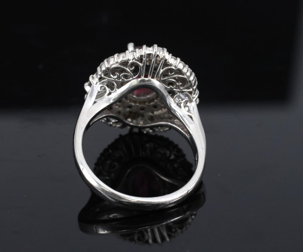 Fine 1.51ct GIA Intense Red Ruby & 1.84ct Diamond Platinum Ring, Size 6.5