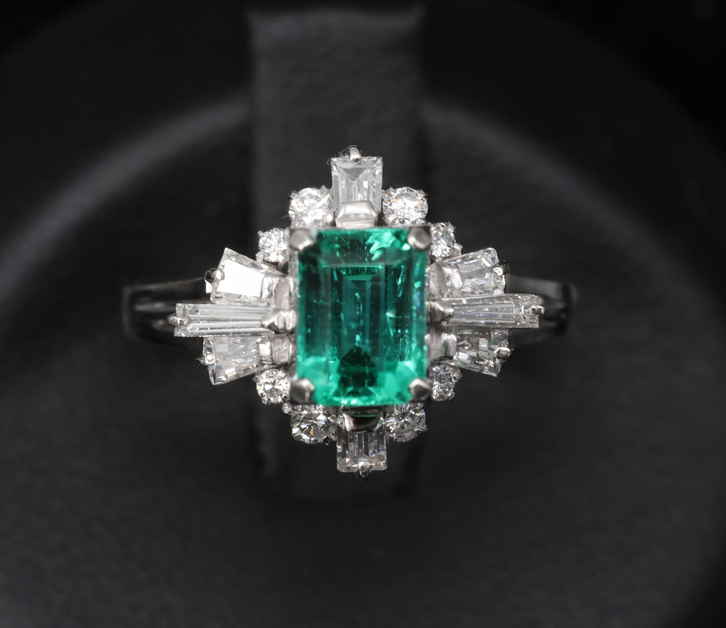 Fine 0.91ct GIA Colombian Emerald 0.51ct Diamond Platinum Ring Size 6.25