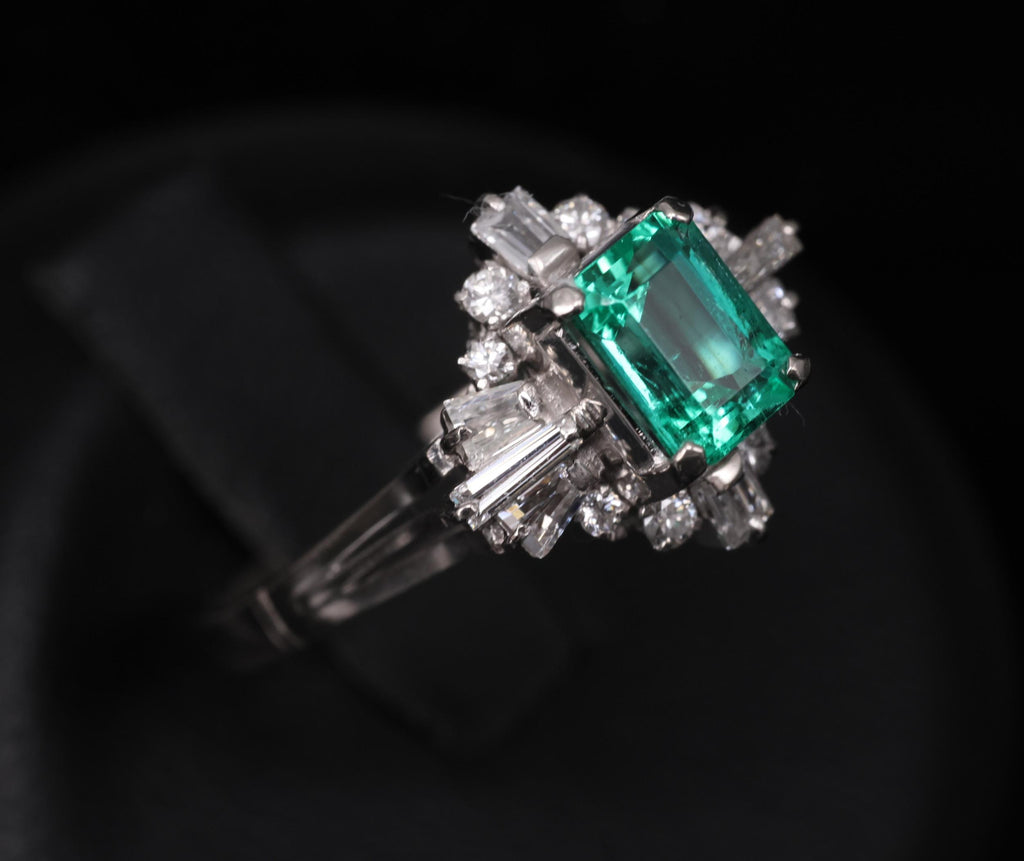 Fine 0.91ct GIA Colombian Emerald 0.51ct Diamond Platinum Ring Size 6.25