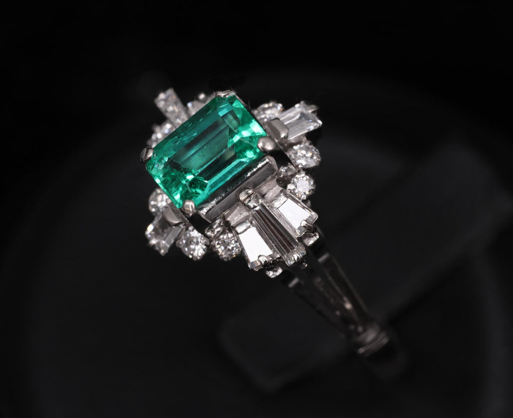 Fine 0.91ct GIA Colombian Emerald 0.51ct Diamond Platinum Ring Size 6.25