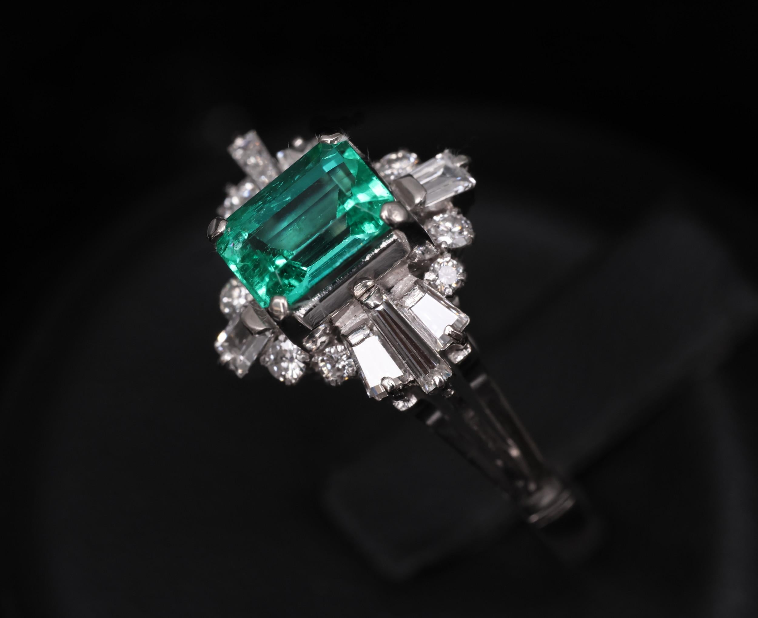 Fine 0.91ct GIA Colombian Emerald 0.51ct Diamond Platinum Ring Size 6.25