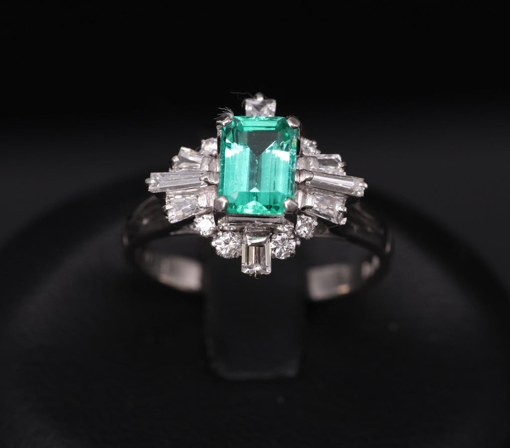 Fine 0.91ct GIA Colombian Emerald 0.51ct Diamond Platinum Ring Size 6.25