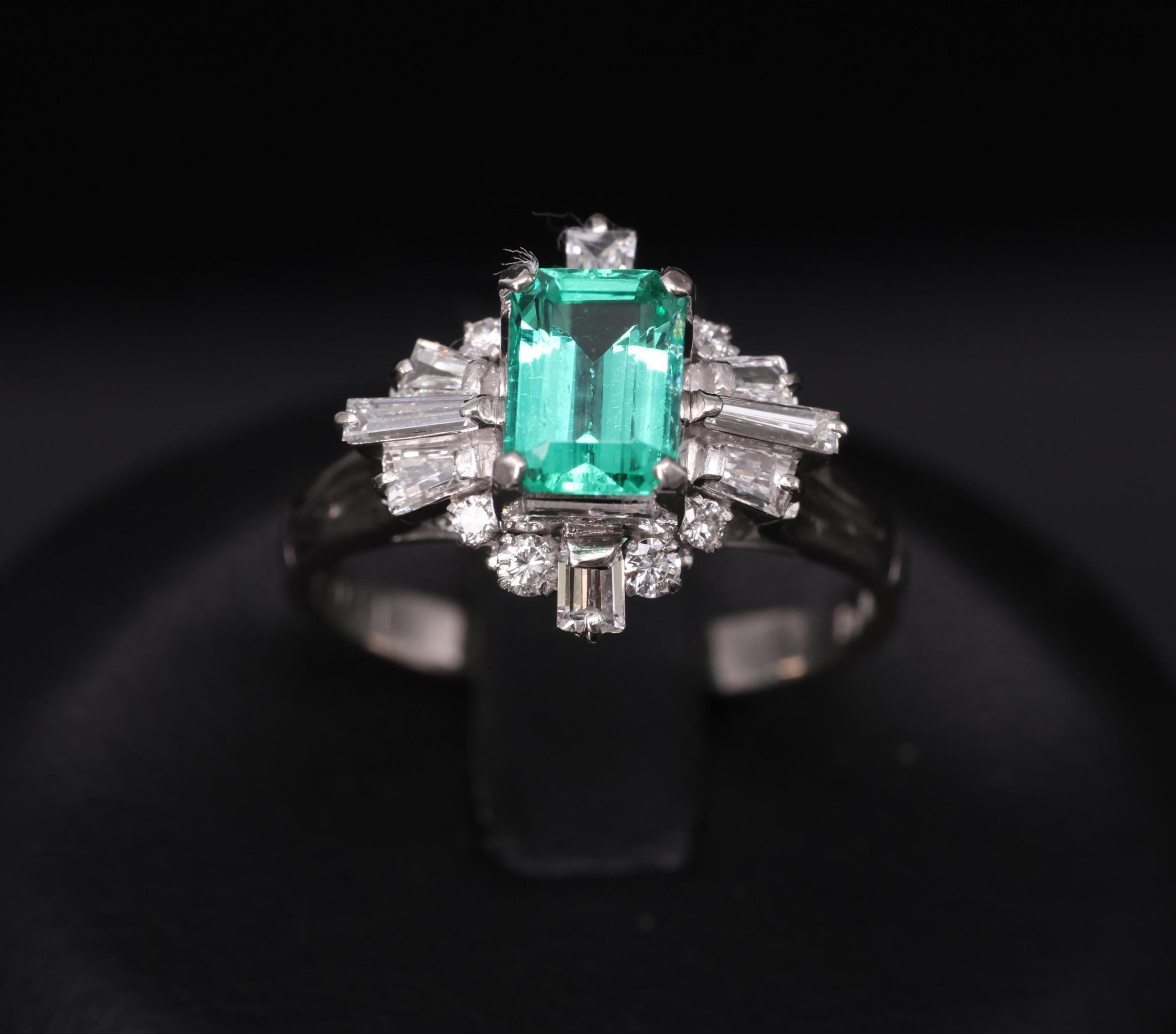 Fine 0.91ct GIA Colombian Emerald 0.51ct Diamond Platinum Ring Size 6.25