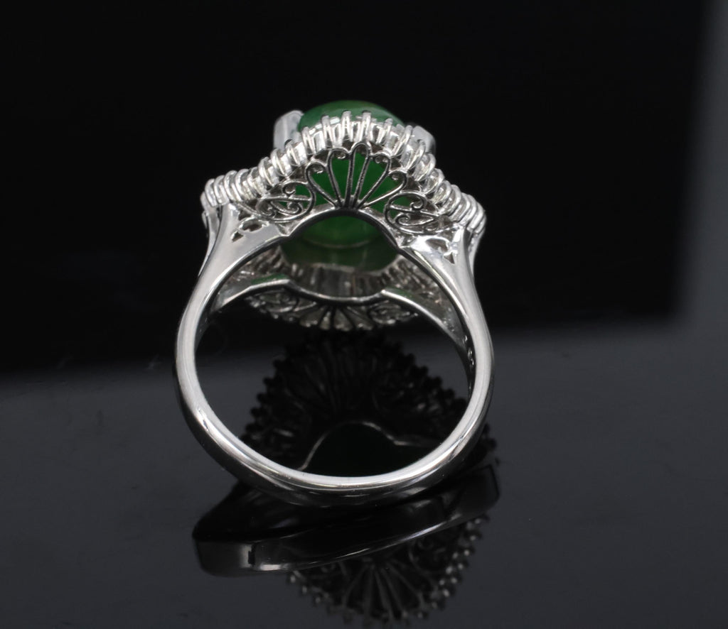 Vintage 6.92ct Natural Jadeite Jade & 1.57ct Diamond Platinum Ring, Size 7.75