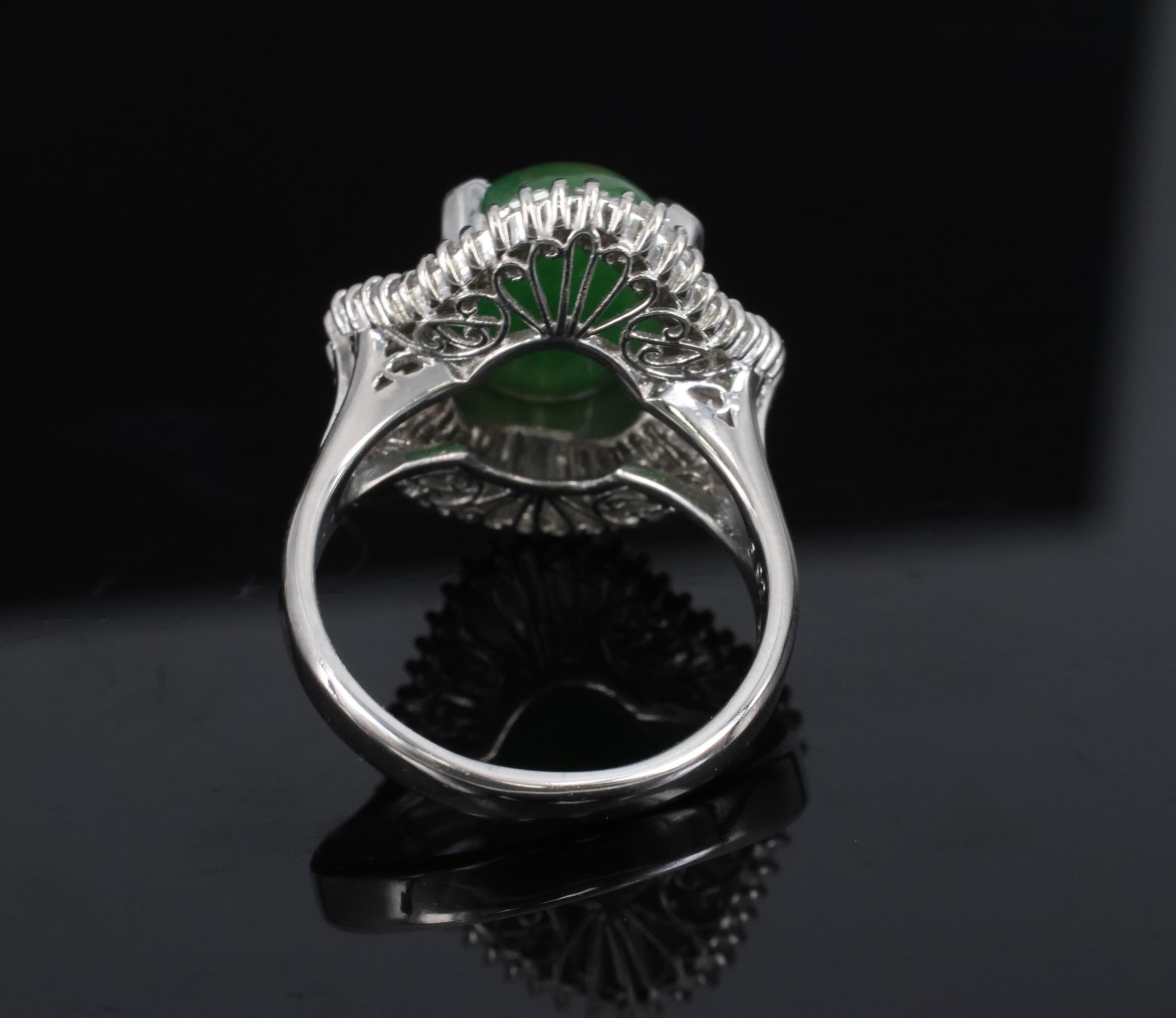 Vintage 6.92ct Natural Jadeite Jade & 1.57ct Diamond Platinum Ring, Size 7.75