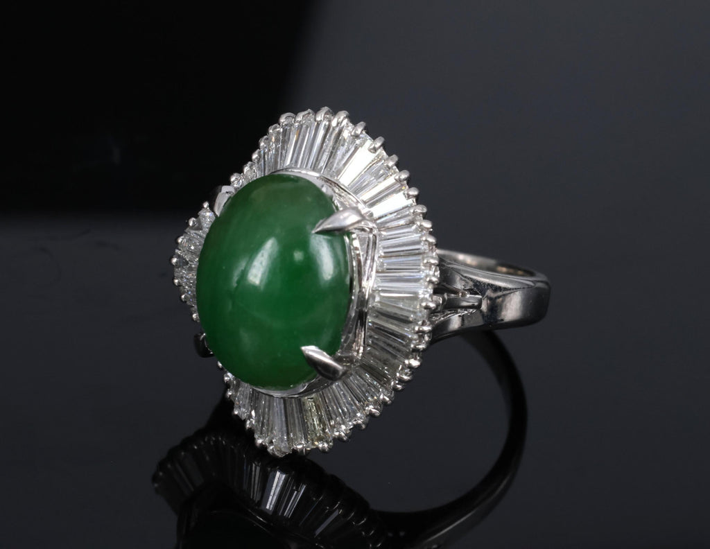Vintage 6.92ct Natural Jadeite Jade & 1.57ct Diamond Platinum Ring, Size 7.75
