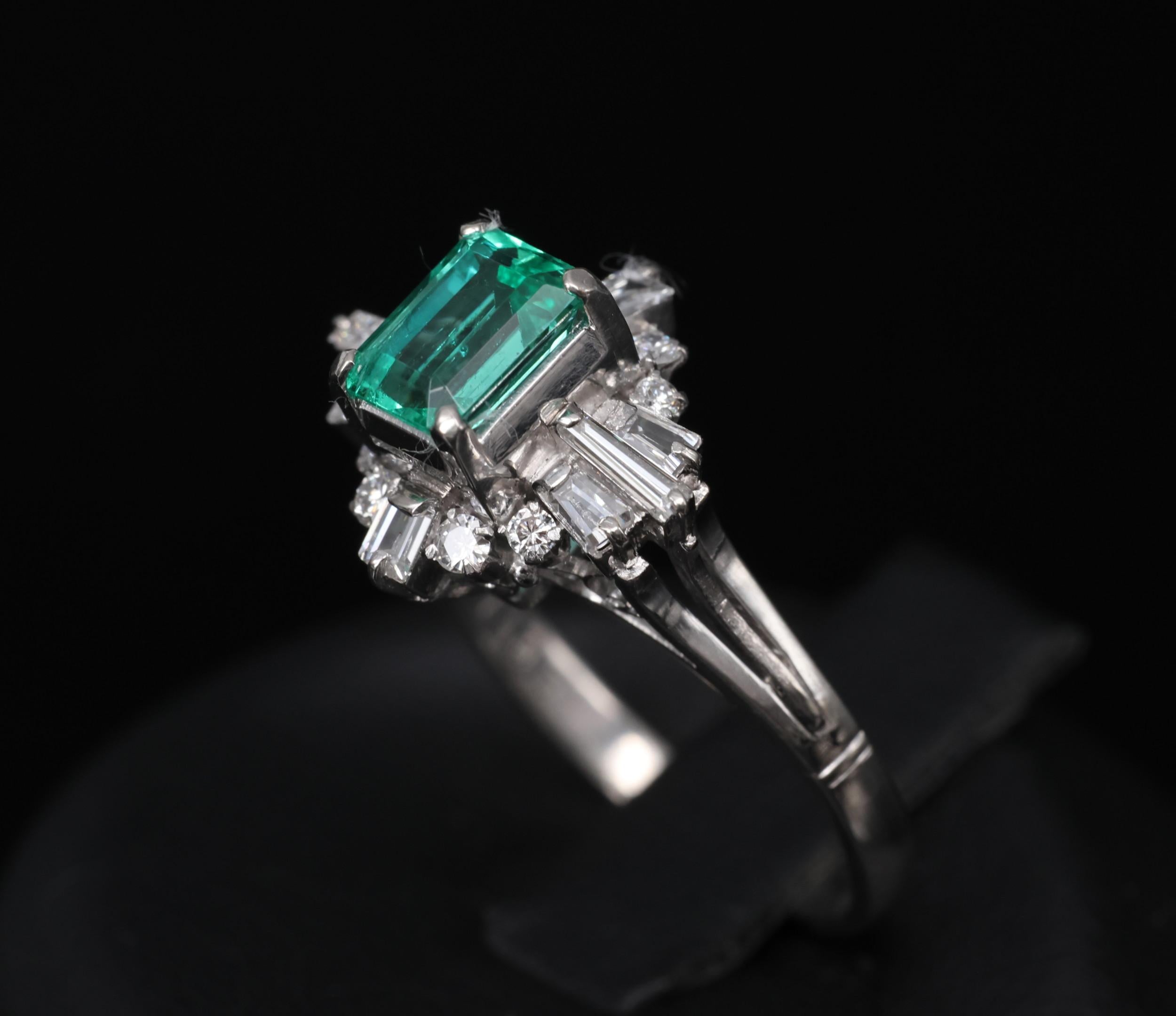 Fine 0.91ct GIA Colombian Emerald 0.51ct Diamond Platinum Ring Size 6.25