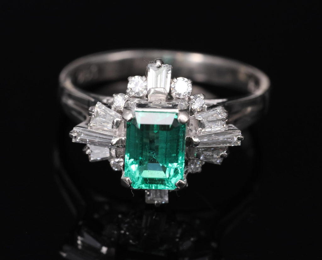 Fine 0.91ct GIA Colombian Emerald 0.51ct Diamond Platinum Ring Size 6.25