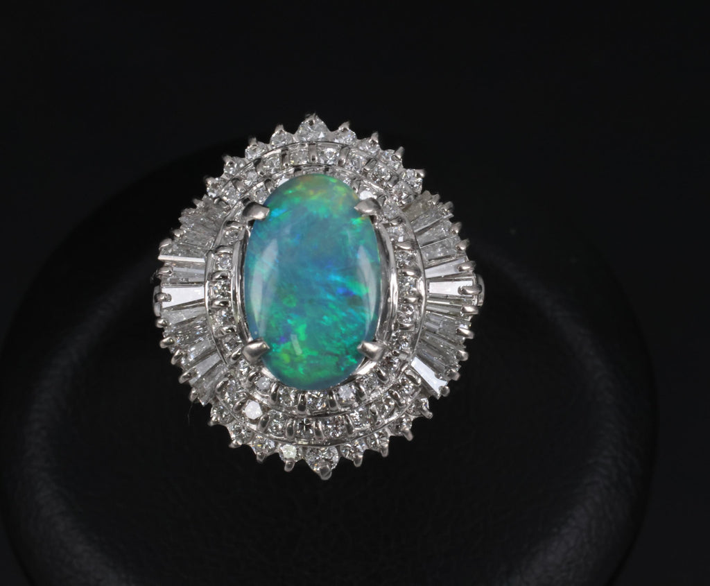 Rare 2.08ct Natural Black Opal & 2.28ct Diamond Platinum Ring, Size 5