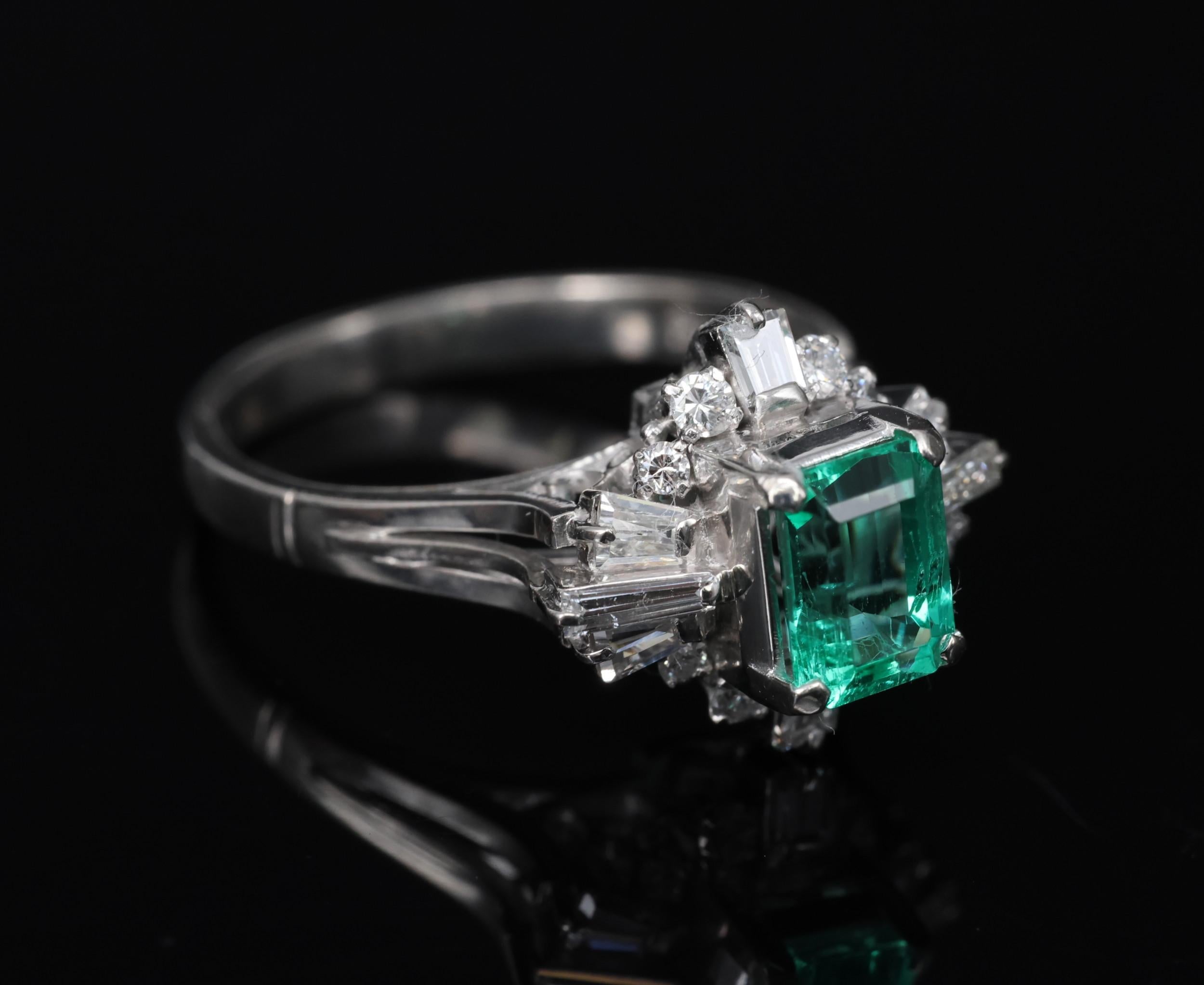 Fine 0.91ct GIA Colombian Emerald 0.51ct Diamond Platinum Ring Size 6.25