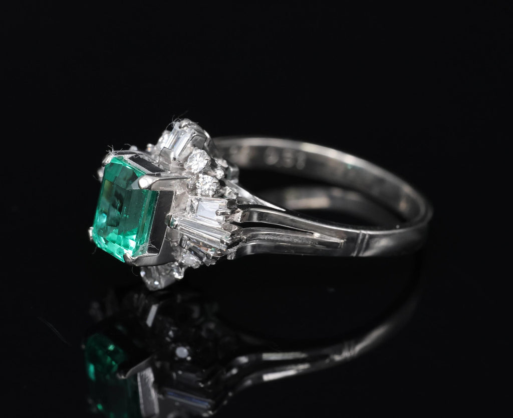 Fine 0.91ct GIA Colombian Emerald 0.51ct Diamond Platinum Ring Size 6.25