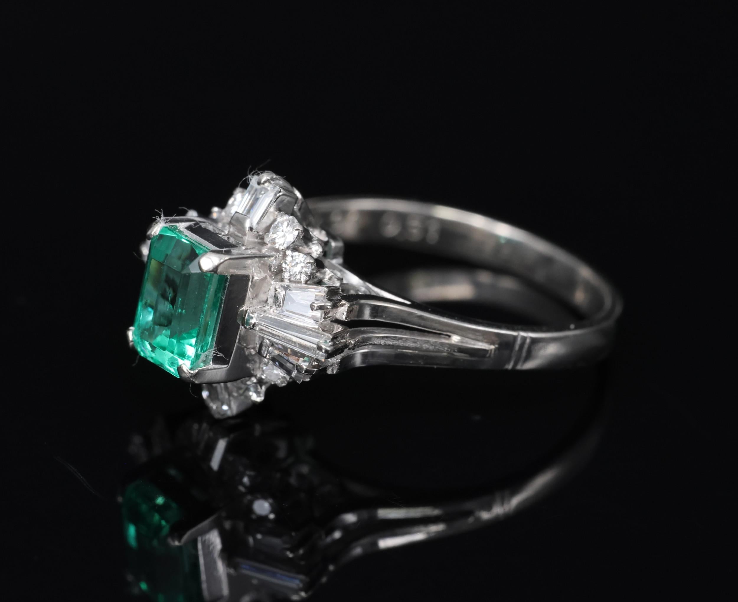 Fine 0.91ct GIA Colombian Emerald 0.51ct Diamond Platinum Ring Size 6.25