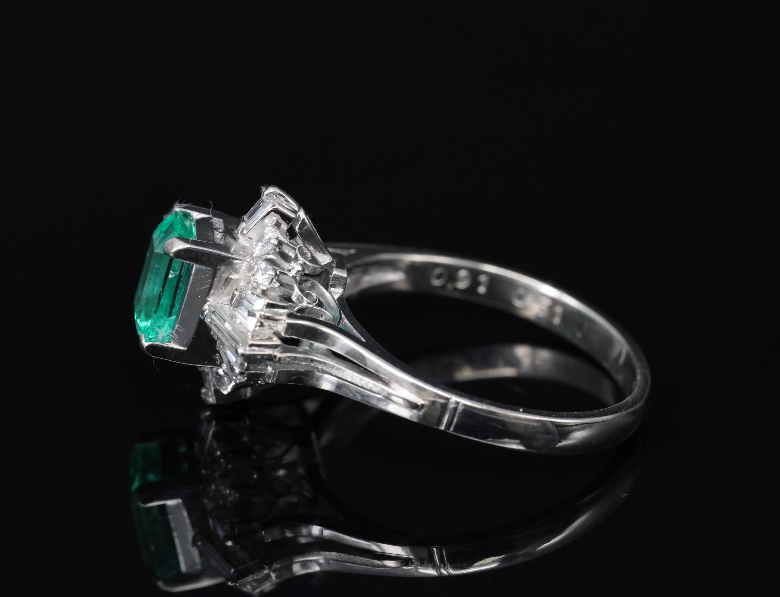 Fine 0.91ct GIA Colombian Emerald 0.51ct Diamond Platinum Ring Size 6.25