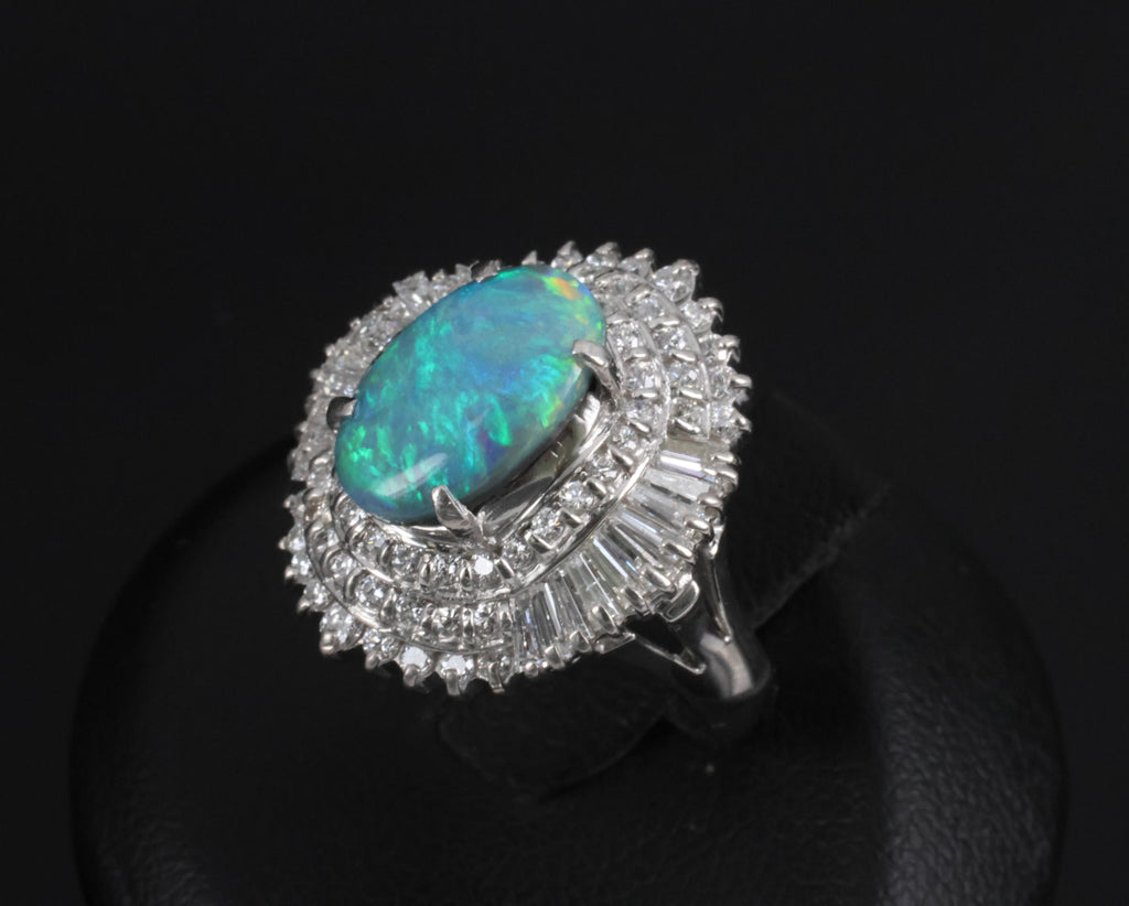 Rare 2.08ct Natural Black Opal & 2.28ct Diamond Platinum Ring, Size 5