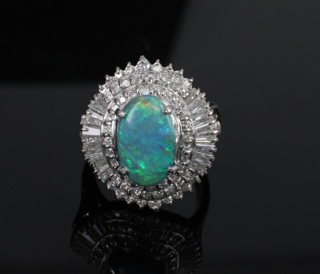 Rare 2.08ct Natural Black Opal & 2.28ct Diamond Platinum Ring, Size 5