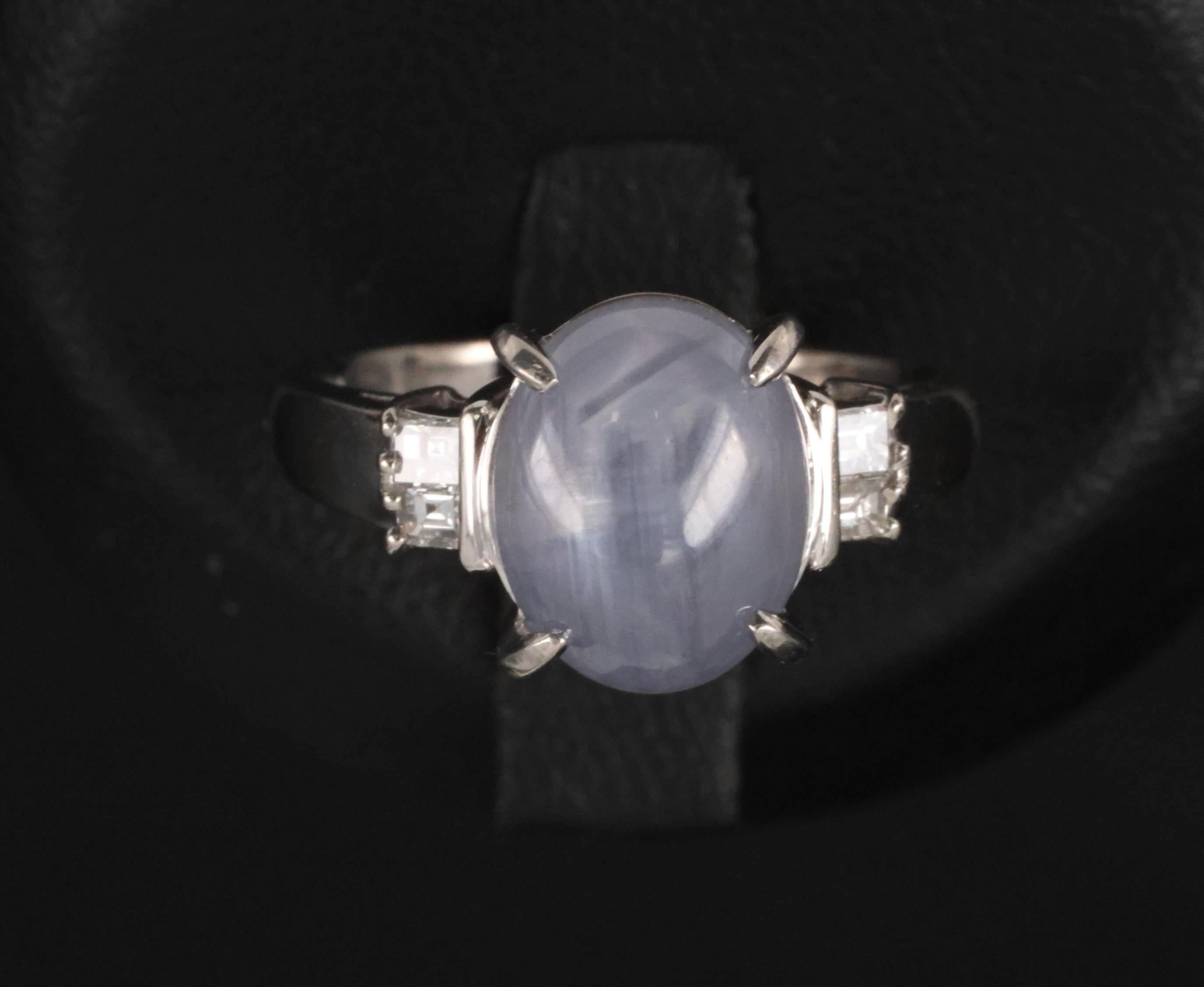 Fine 6.05ct Natural Star Sapphire& 0.15ct Diamond Platinum Ring, Size 6.75